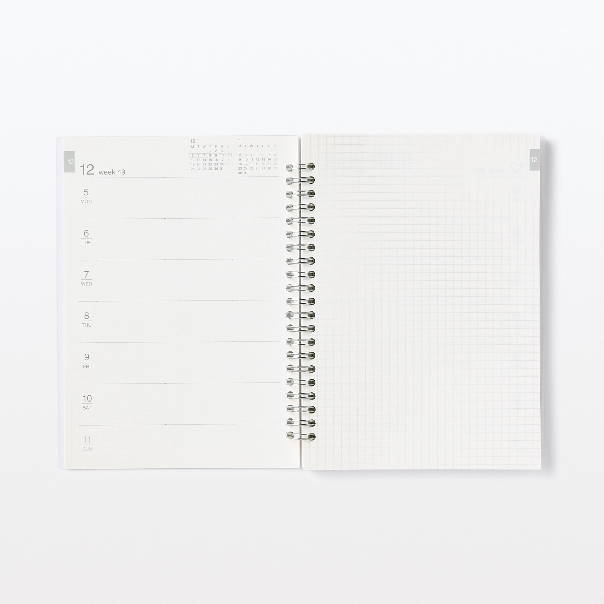 【Ｇ仕様】ポリプロピレンカバーマンスリーウィクリースケジュール　２２年１２月