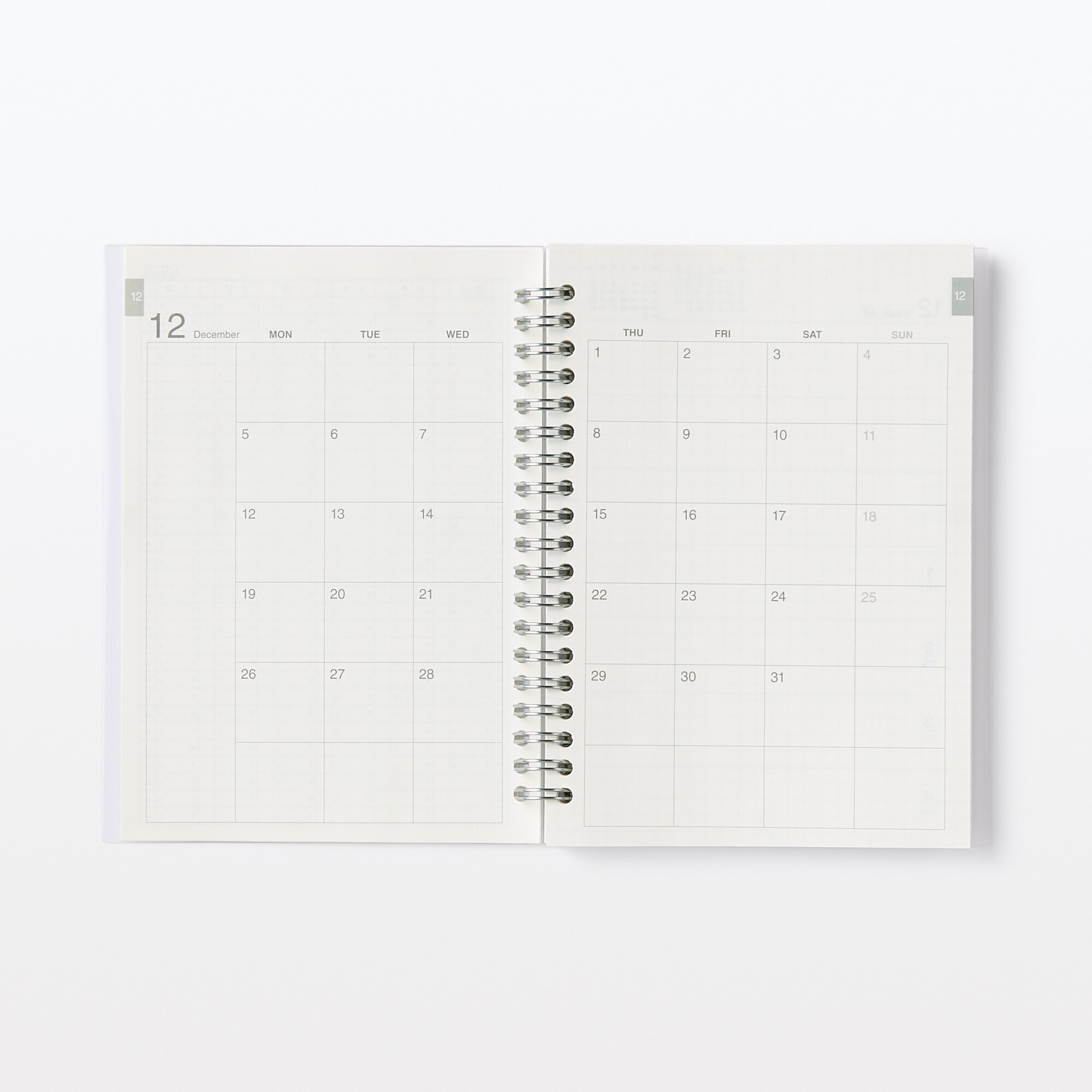 【Ｇ仕様】ポリプロピレンカバーマンスリーウィクリースケジュール　２２年１２月