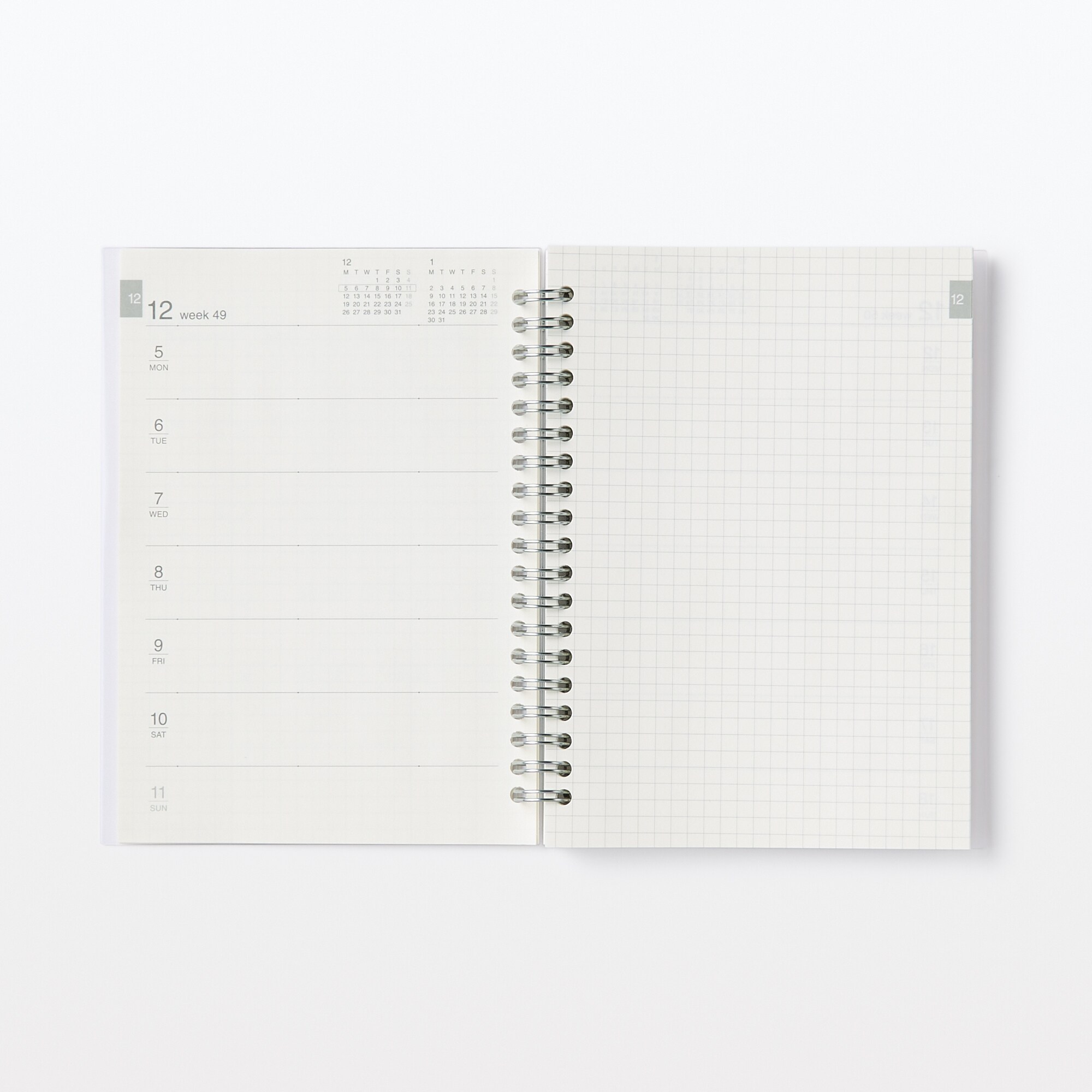 【Ｇ仕様】ポリプロピレンカバーマンスリーウィクリースケジュール　２２年１２月