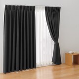 ポリエステルジャガード織波プリーツカーテン２倍ヒダ／ダークグレー