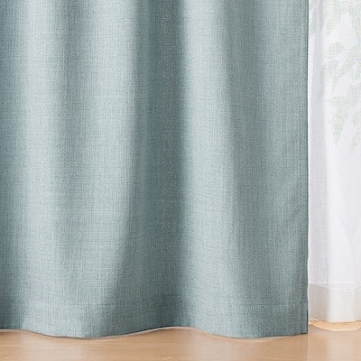 【遮光１級】ポリエステルマット織プリーツカーテン／遮光裏地付／ライトブルー