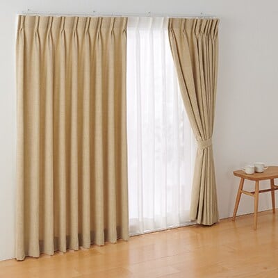 ポリエステルマット織プリーツカーテン２倍ヒダ／マスタード