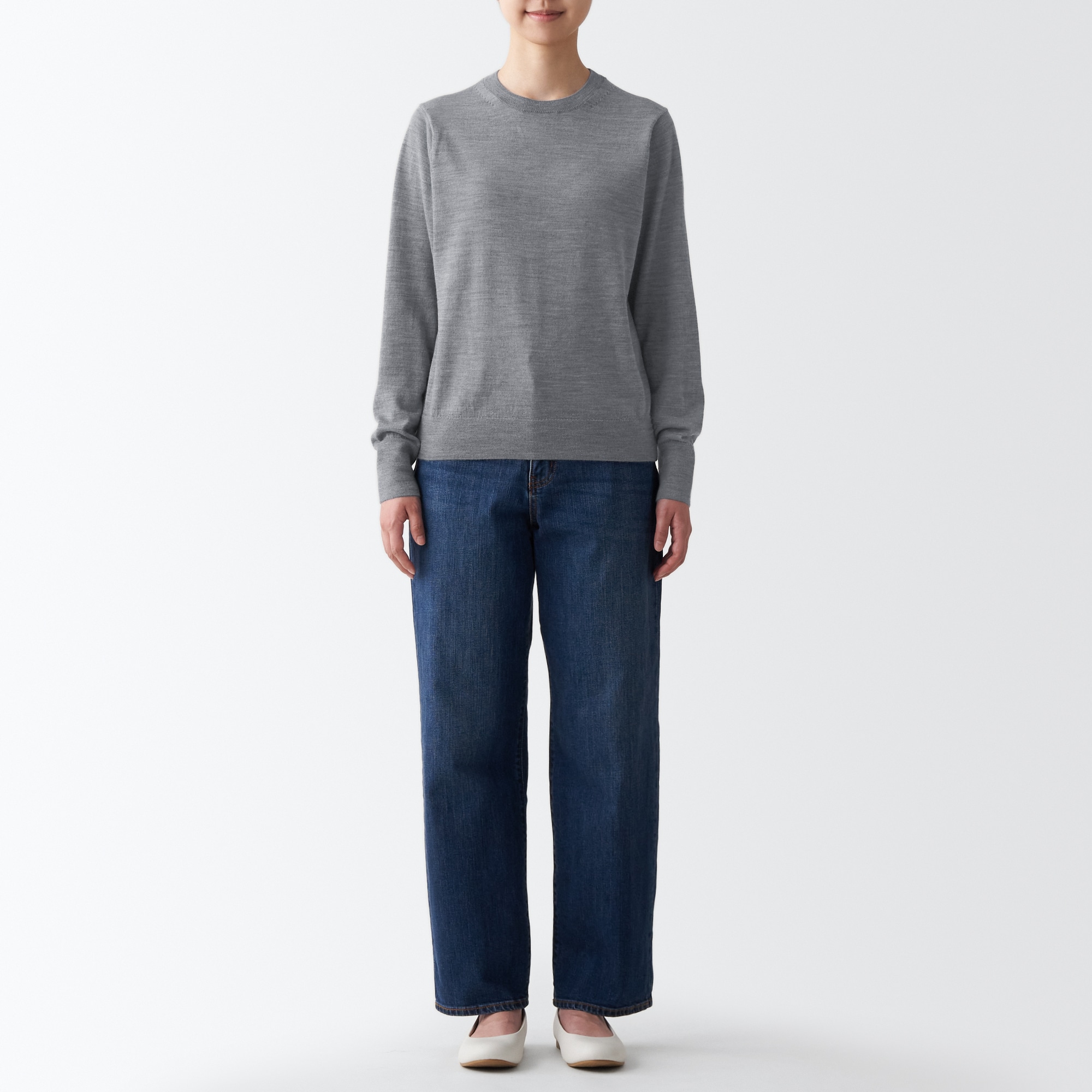 メリノウール洗えるクルーネックセーター