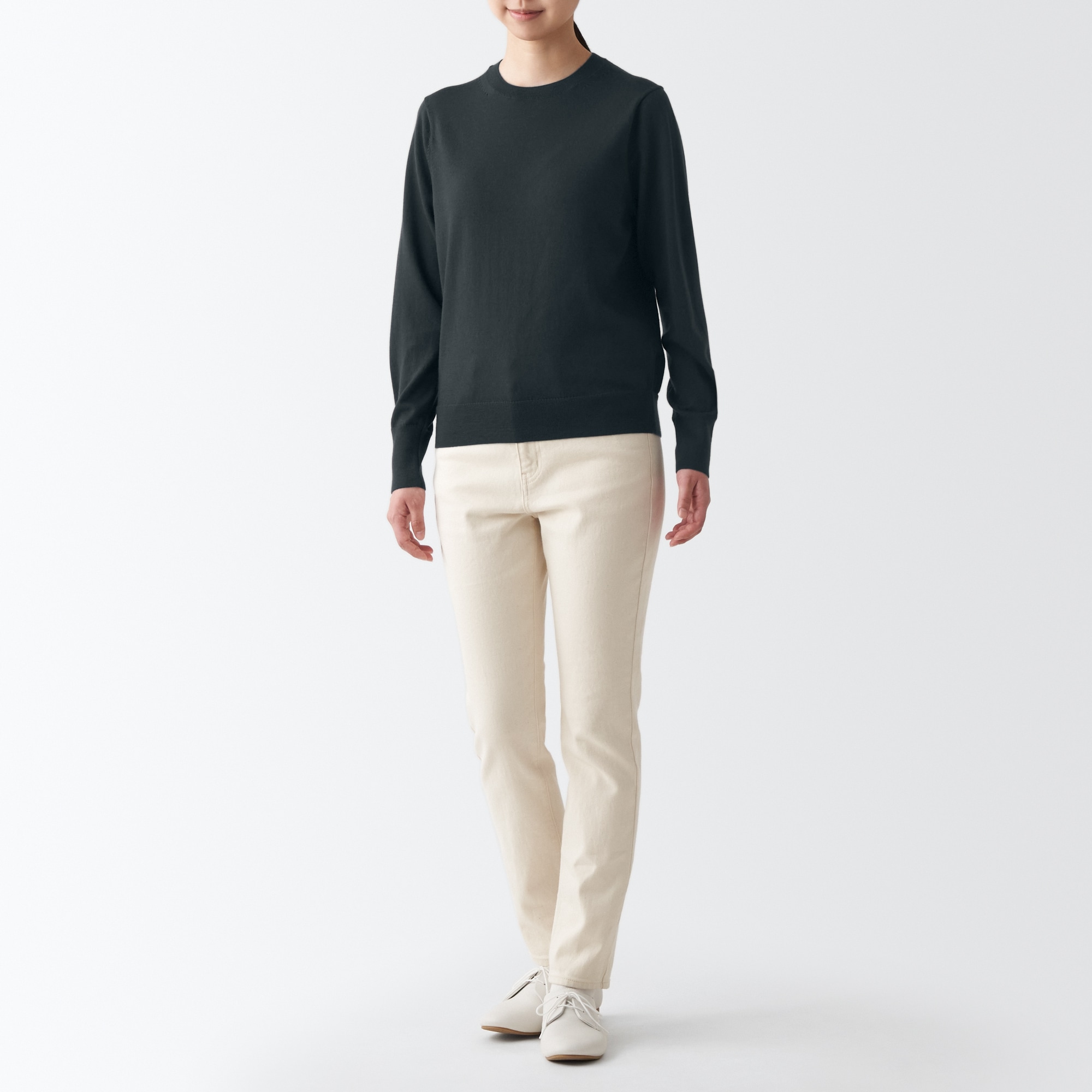 メリノウール洗えるクルーネックセーター