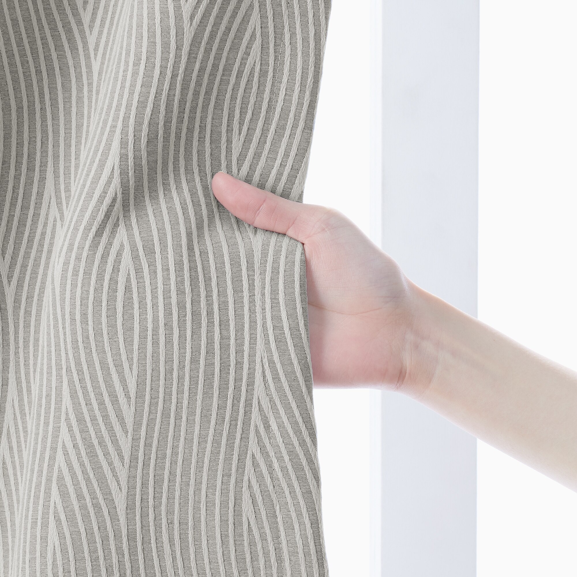 ポリエステルジャガード織波プリーツカーテン２倍ヒダ／遮光裏地付／グレー