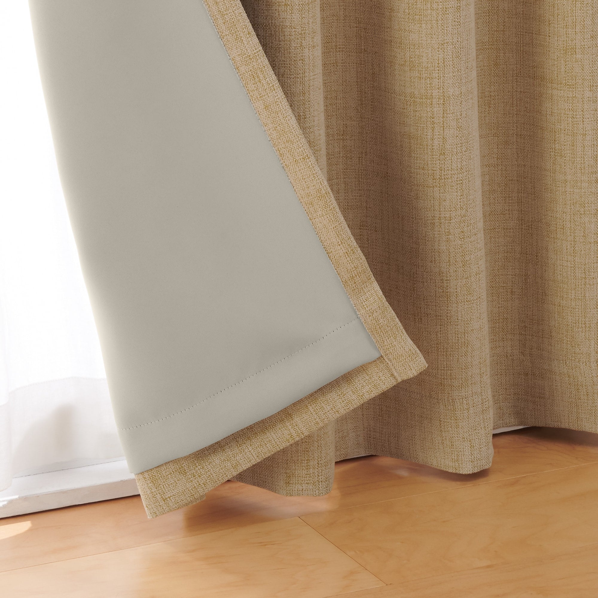 ポリエステルマット織ノンプリーツカーテン／遮光裏地付／マスタード