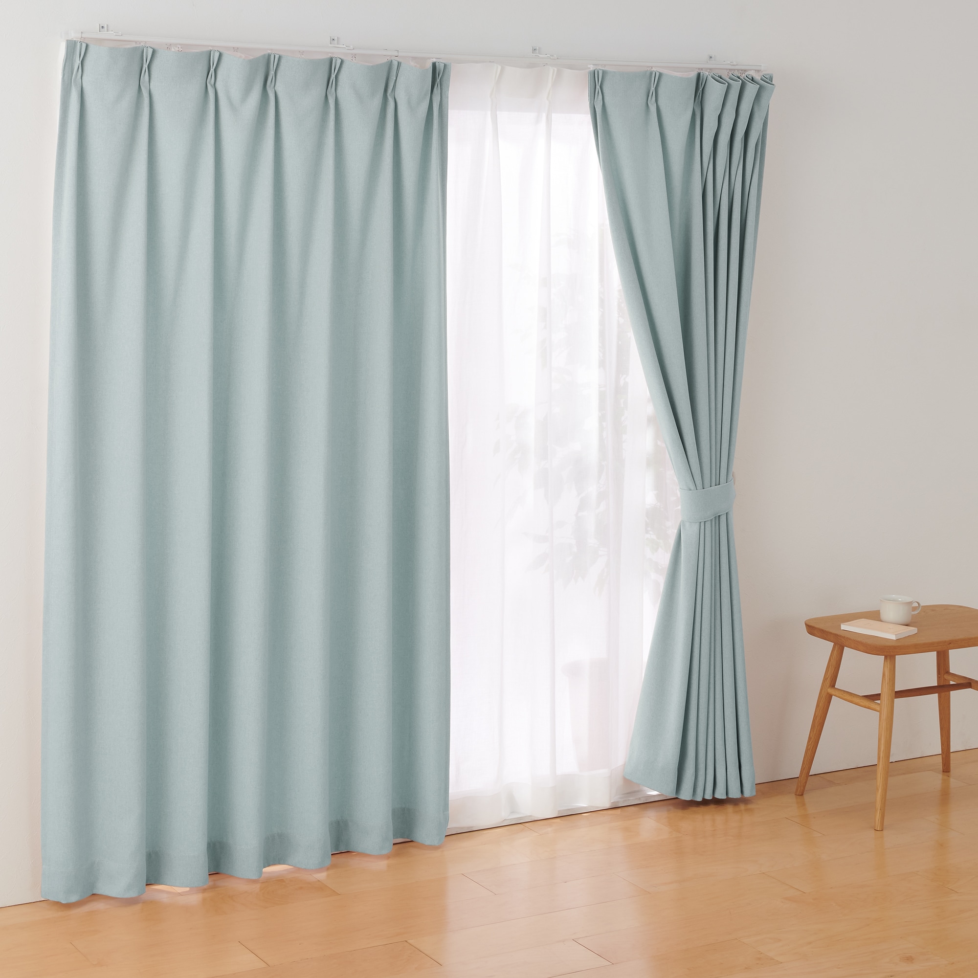 ポリエステルオックスプリーツカーテン／ブルー | 無印良品