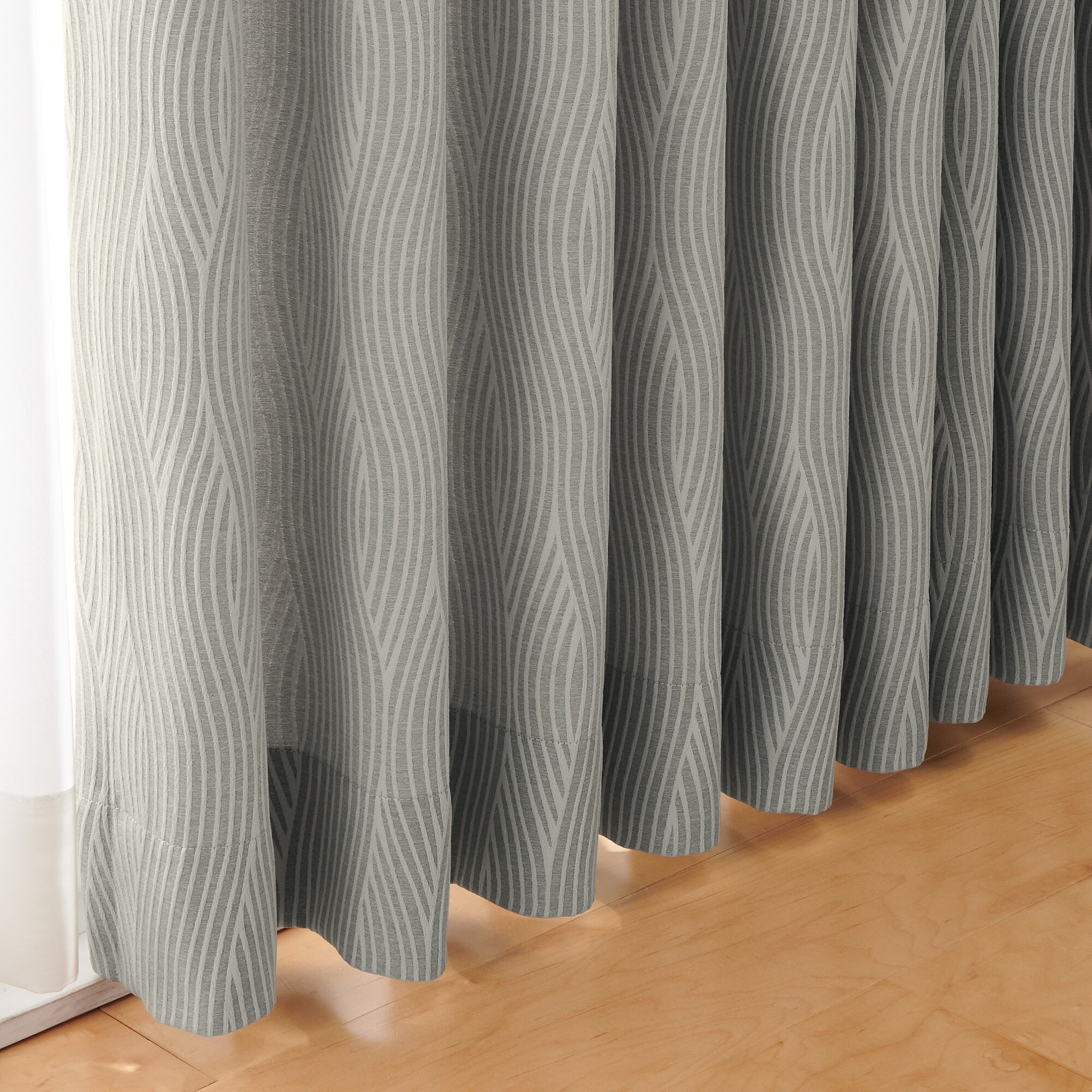 ポリエステルジャガード織波プリーツカーテン２倍ヒダ／グレー