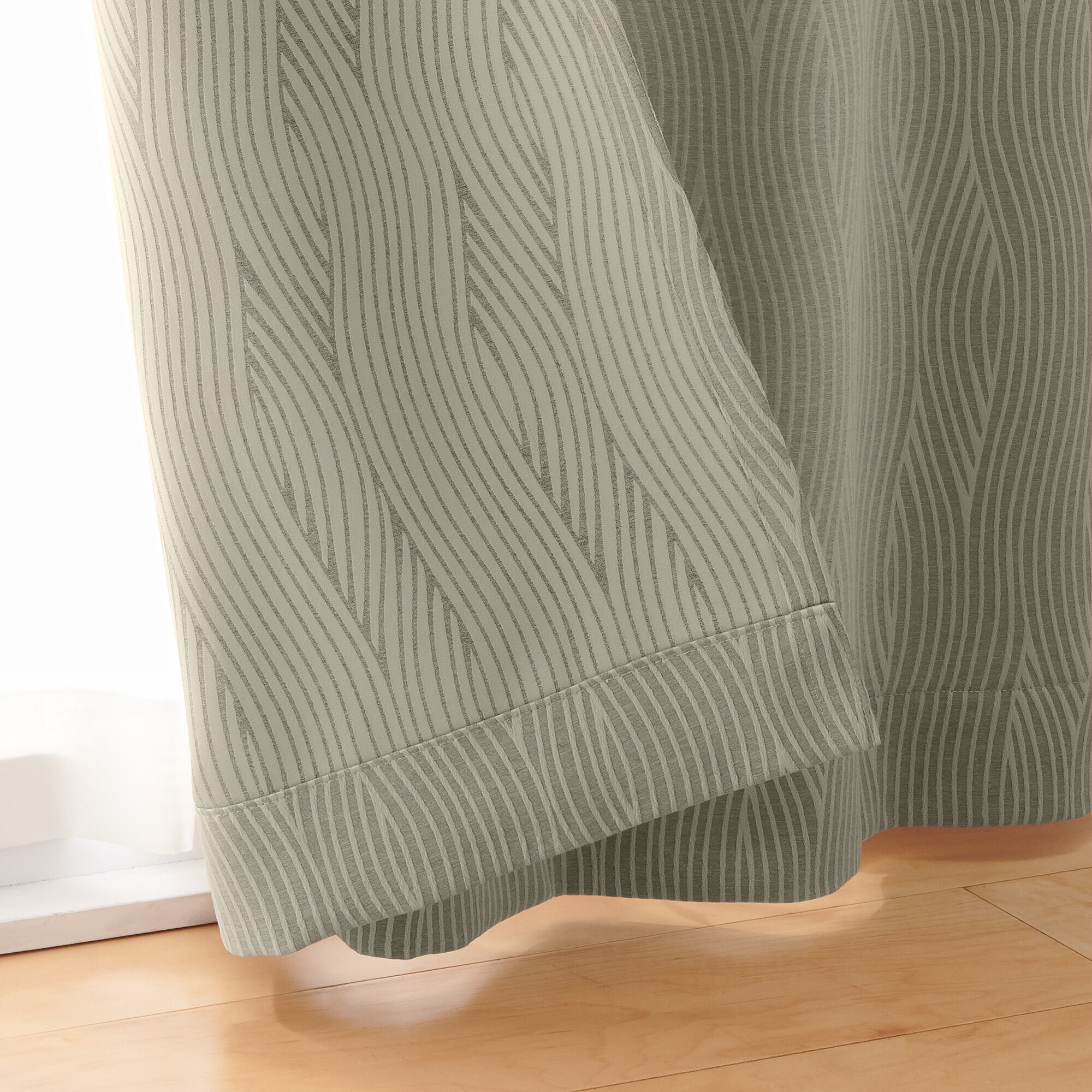 ポリエステルジャガード織波ノンプリーツカーテン／ベージュ