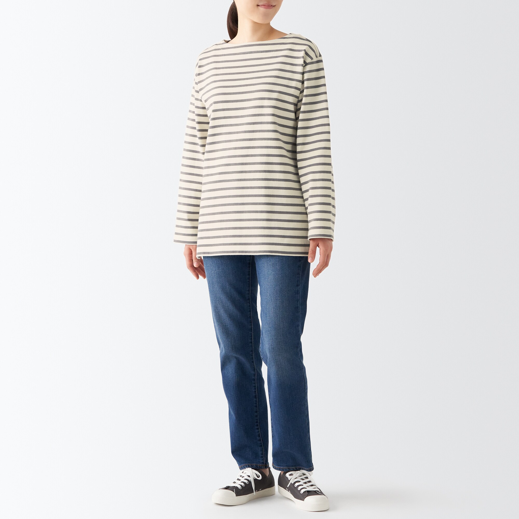 太番手ボートネック長袖Ｔシャツ