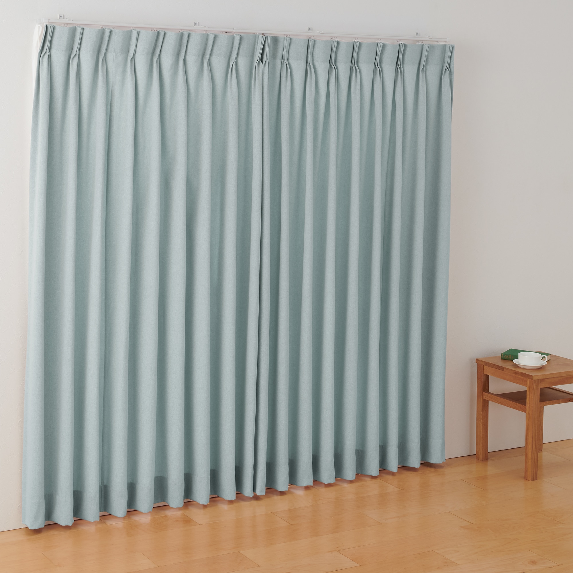 ポリエステルオックスプリーツカーテン２倍ヒダ／ブルー
