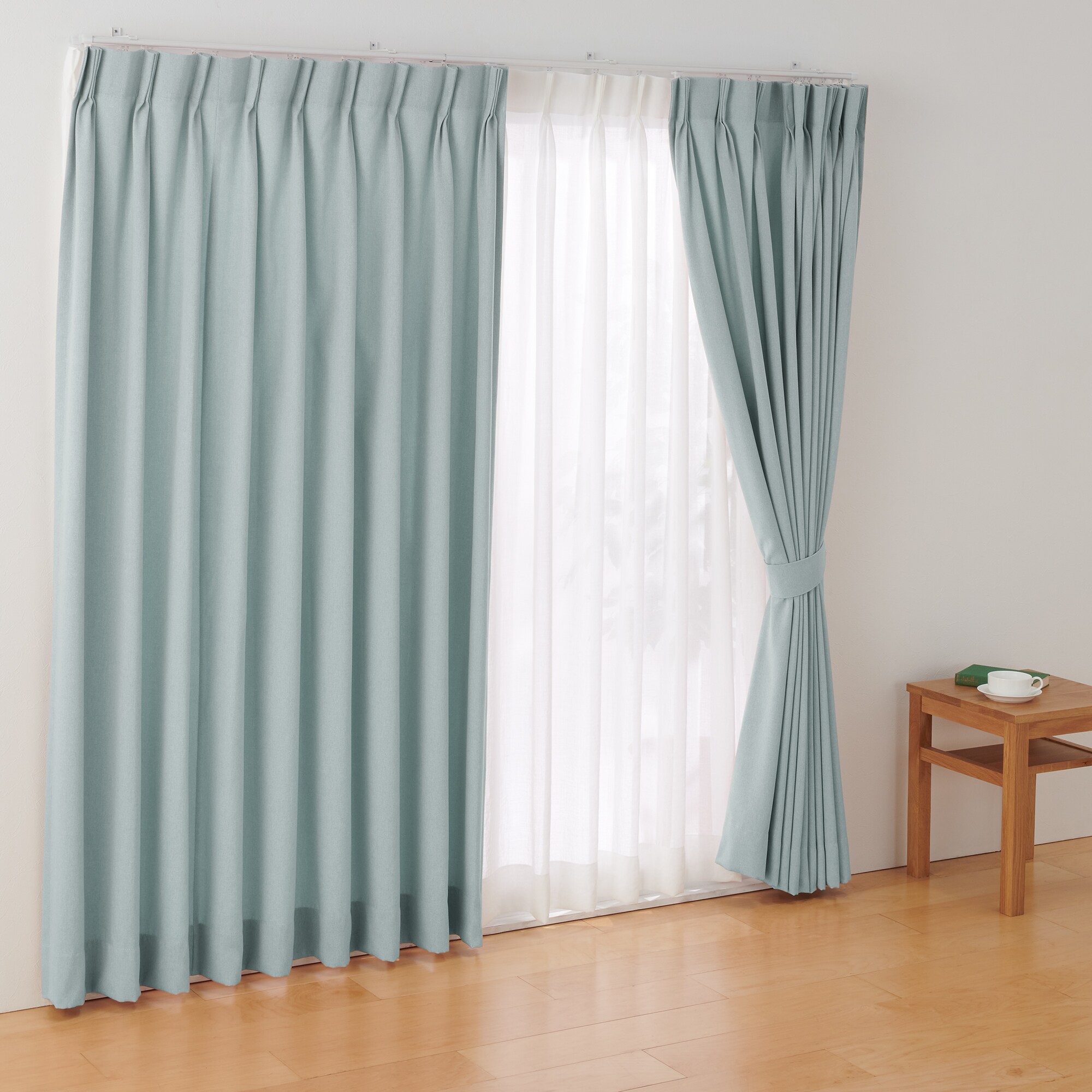 ポリエステルオックスプリーツカーテン２倍ヒダ／ブルー