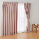 ポリエステルオックスプリーツカーテン２倍ヒダ／ピンク