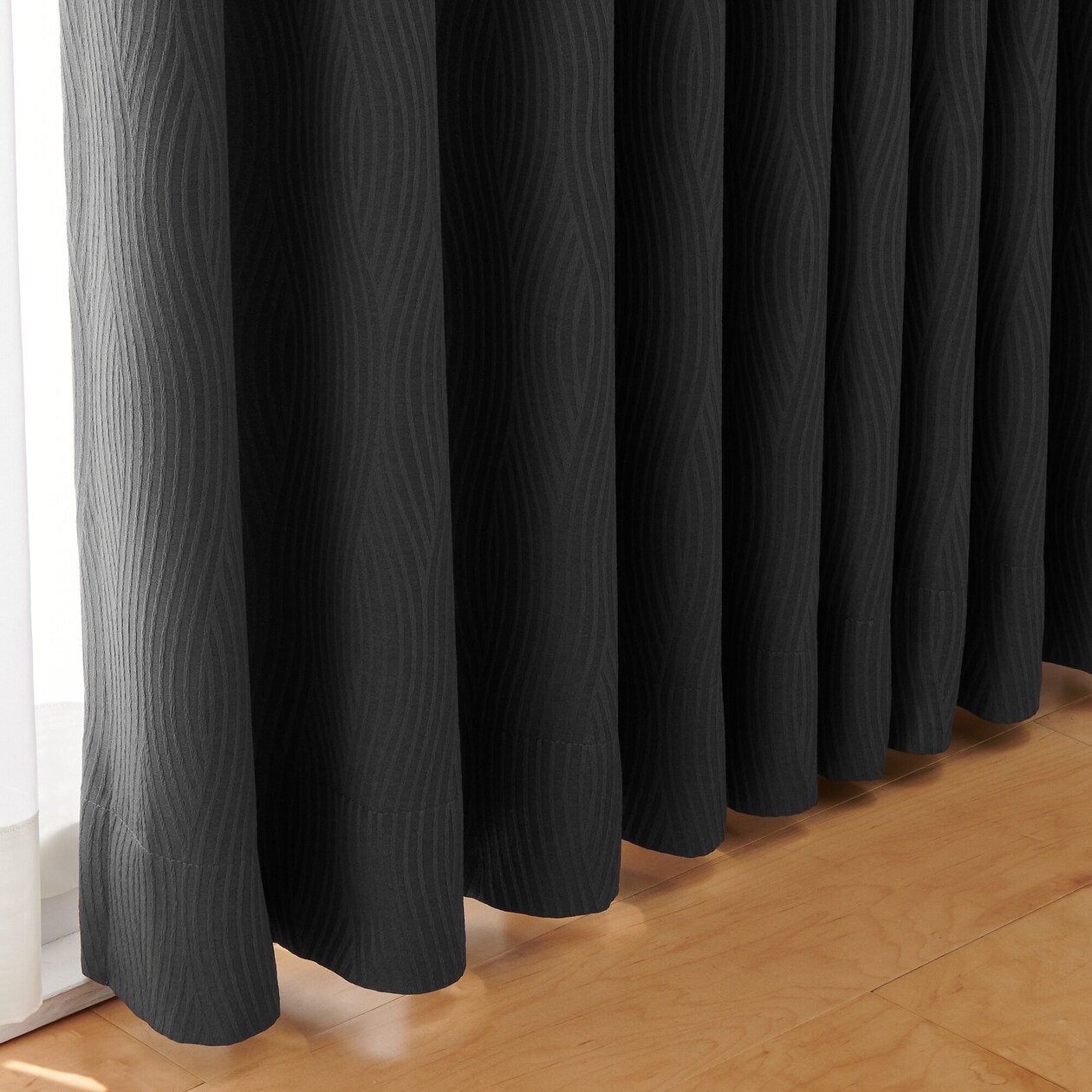 ポリエステルジャガード織波プリーツカーテン２倍ヒダ／ダークグレー