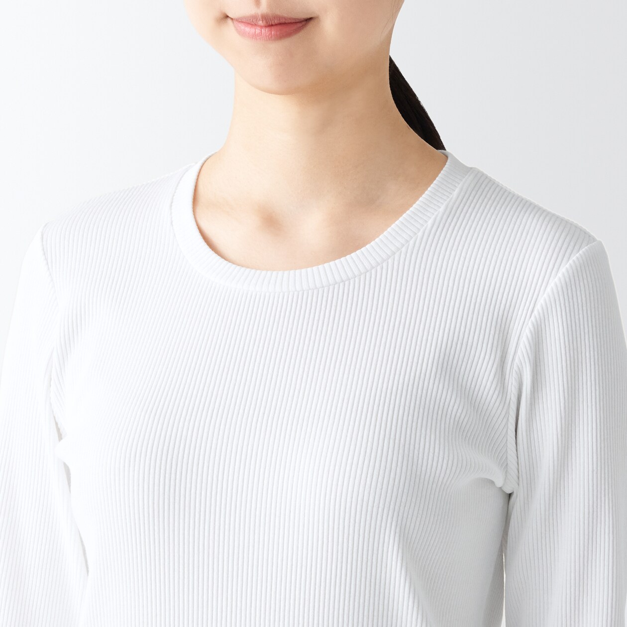 ストレッチリブ編みクルーネック長袖Ｔシャツ