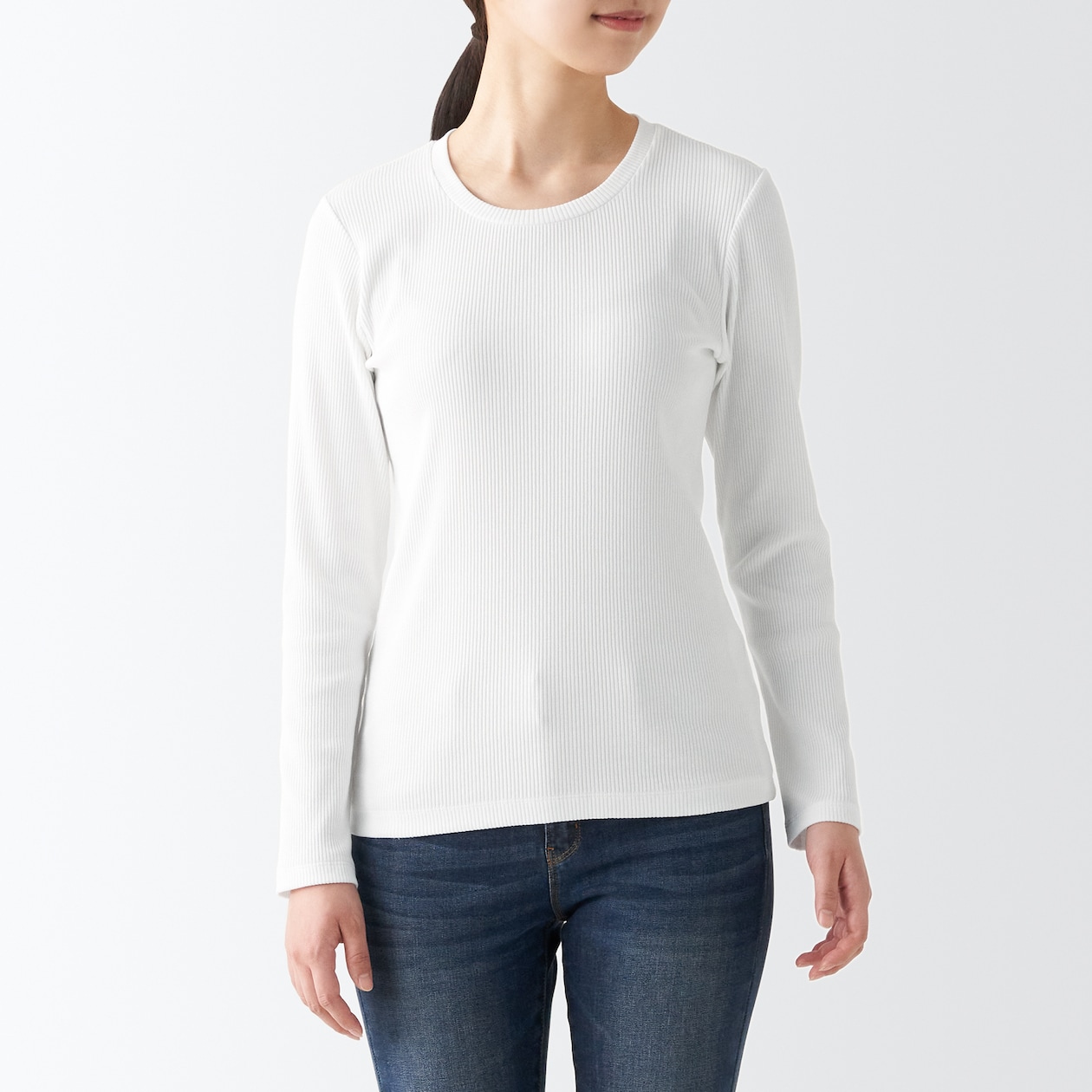 ストレッチリブ編みクルーネック長袖Ｔシャツ