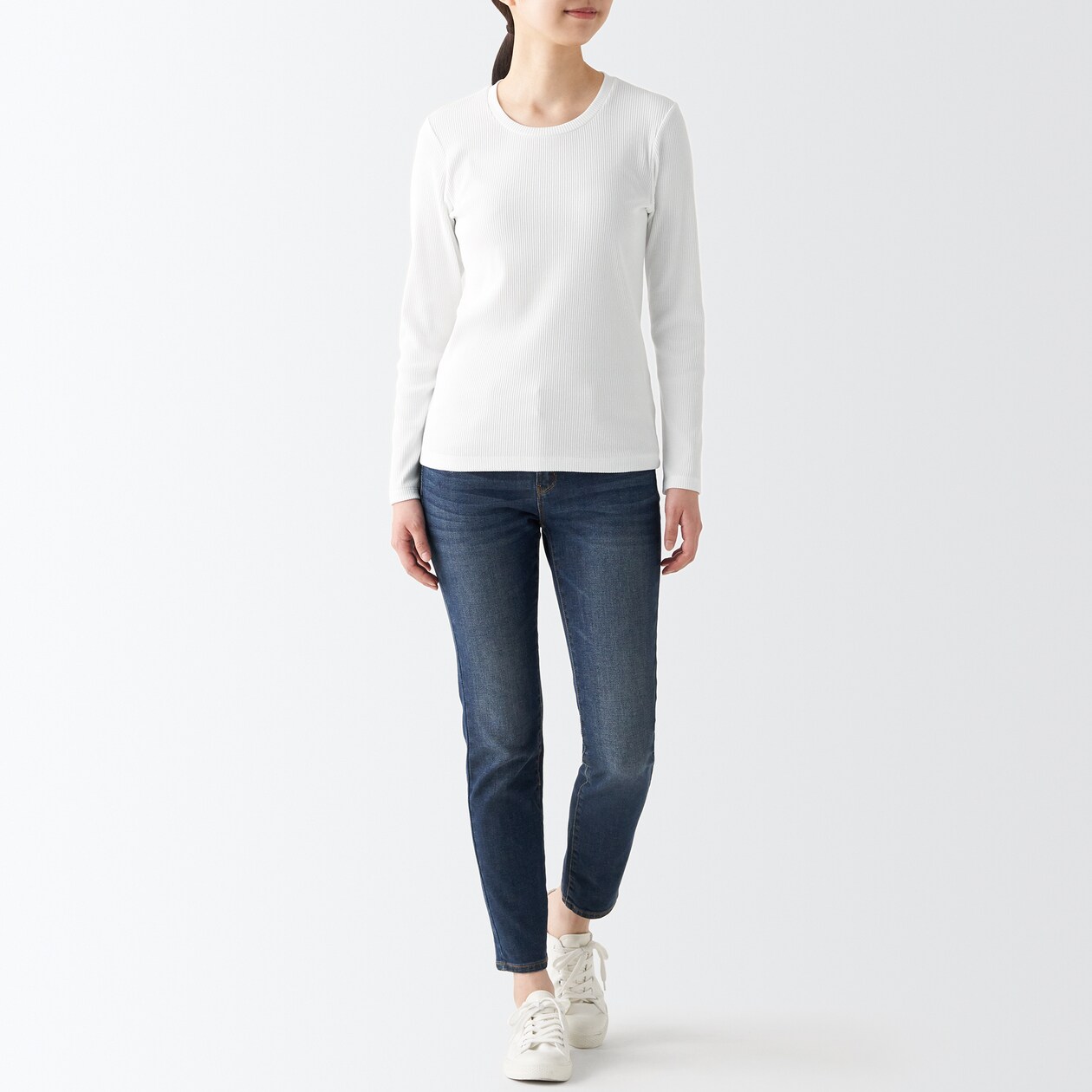 ストレッチリブ編みクルーネック長袖Ｔシャツ