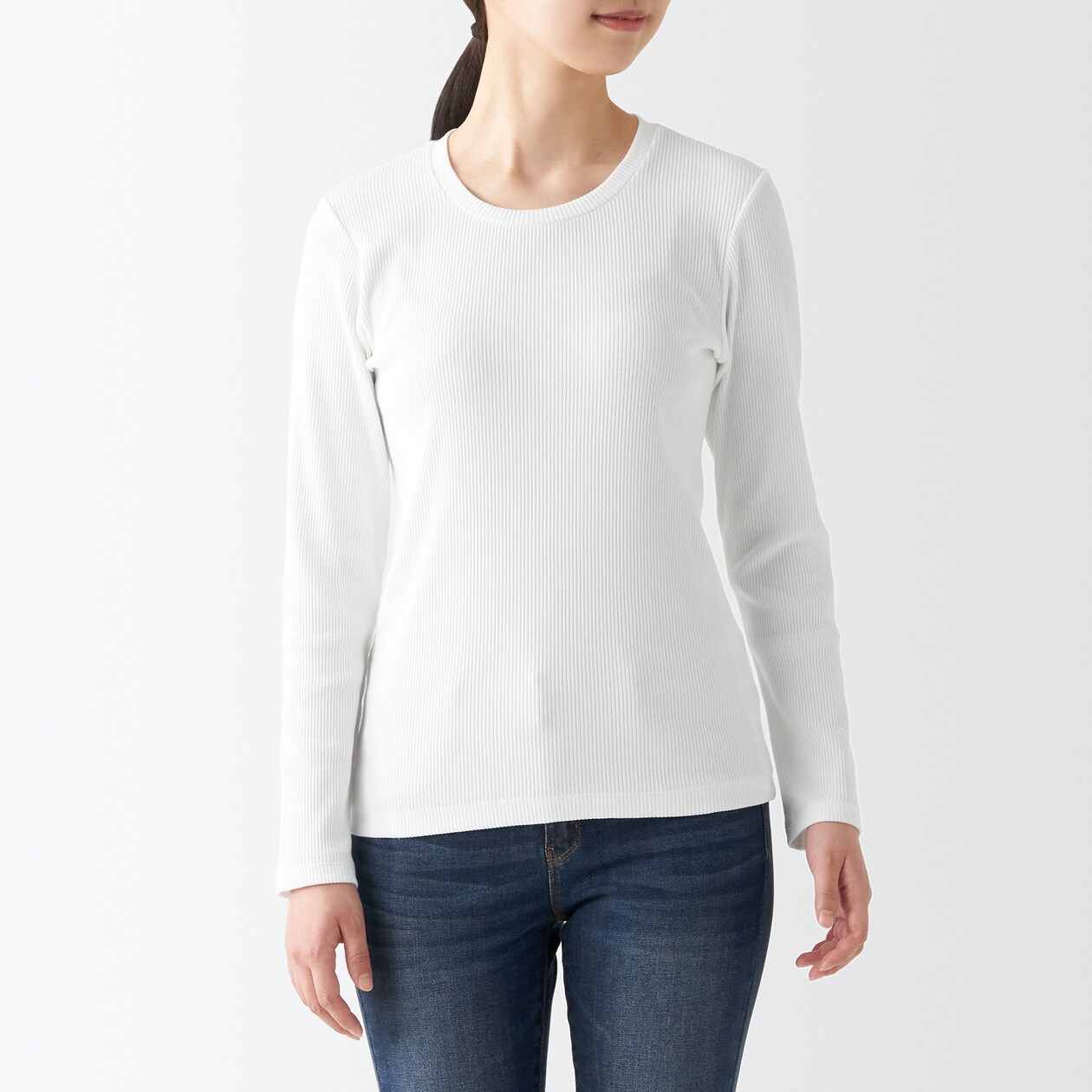 ストレッチリブ編みクルーネック長袖Ｔシャツ