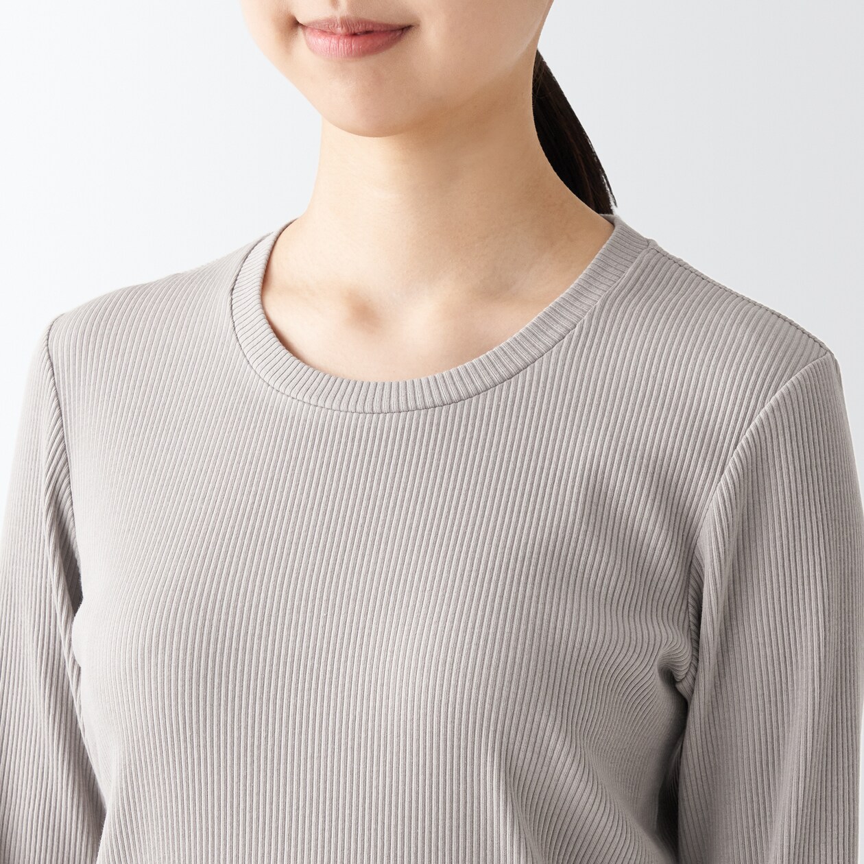 ストレッチリブ編みクルーネック長袖Ｔシャツ