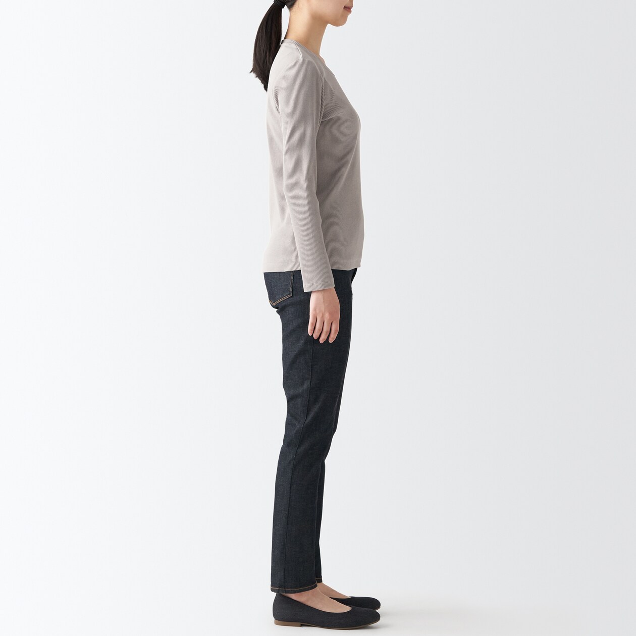 ストレッチリブ編みクルーネック長袖Ｔシャツ