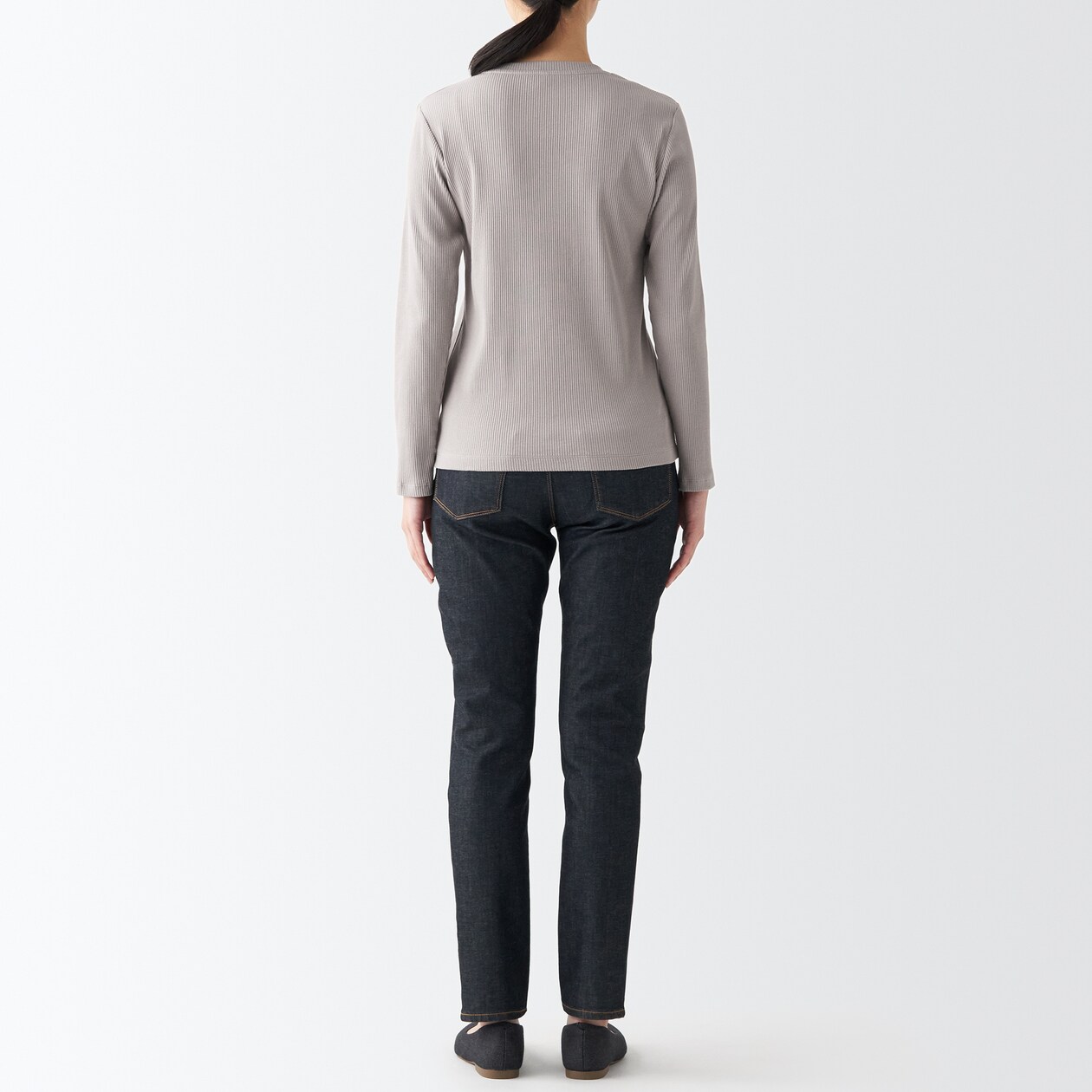 ストレッチリブ編みクルーネック長袖Ｔシャツ