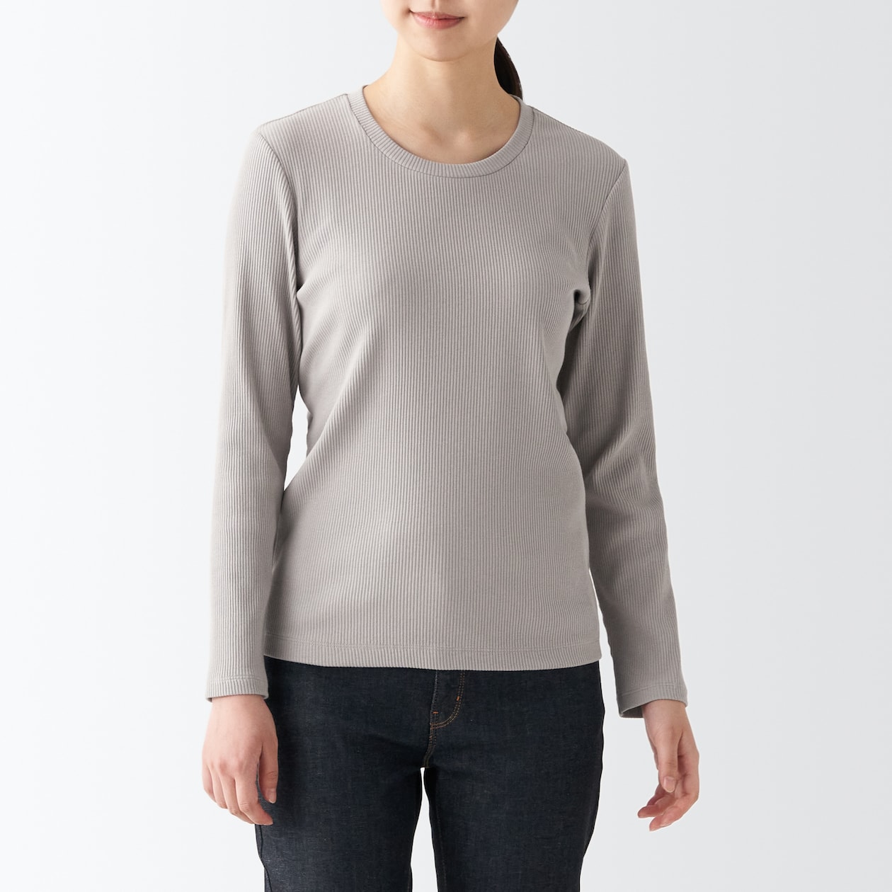 ストレッチリブ編みクルーネック長袖Ｔシャツ