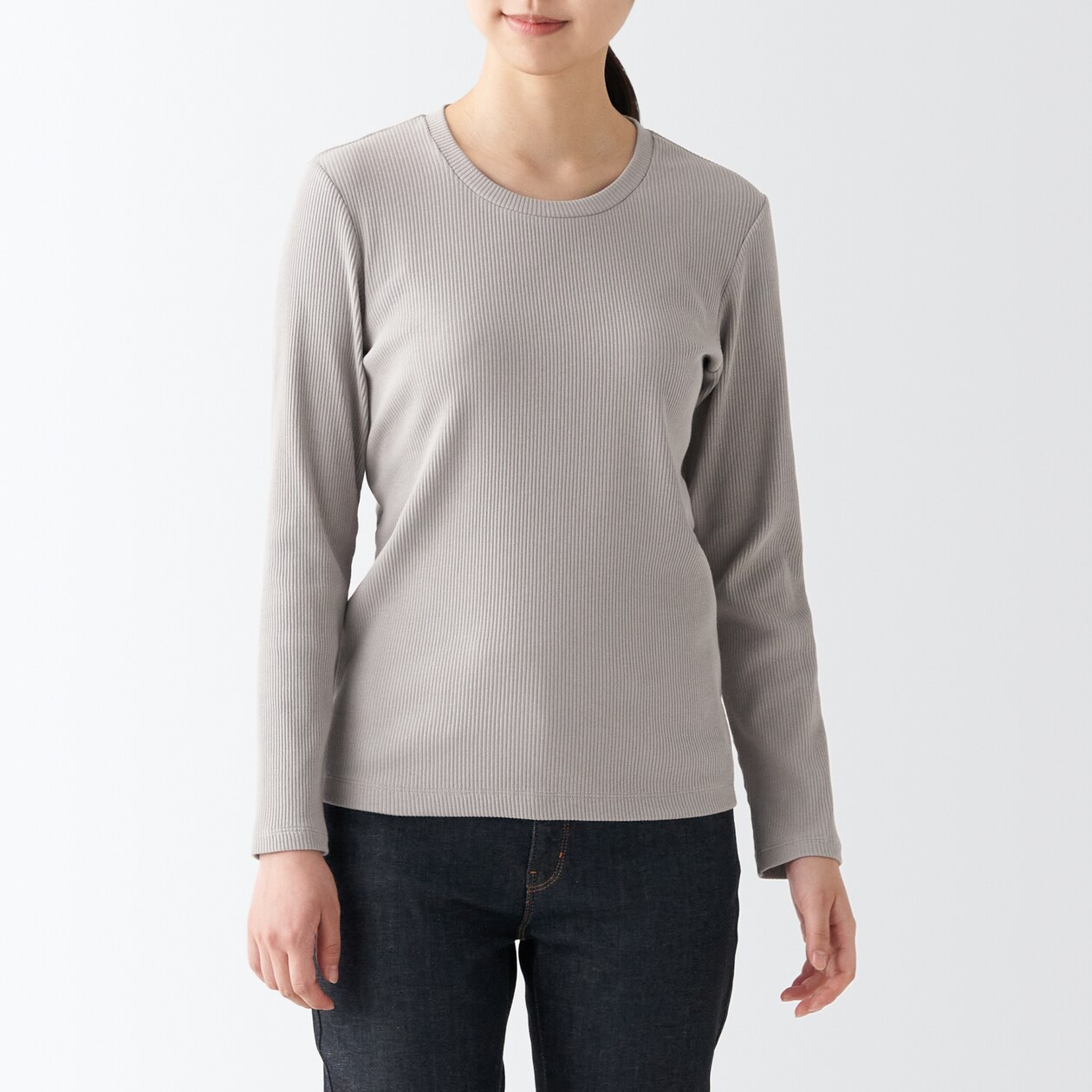 ストレッチリブ編みクルーネック長袖Ｔシャツ