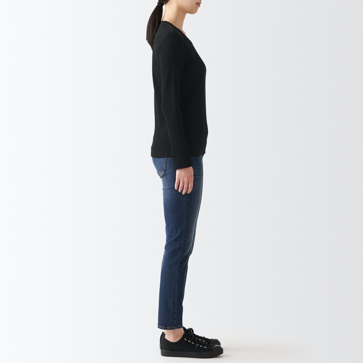 ストレッチリブ編みクルーネック長袖Ｔシャツ