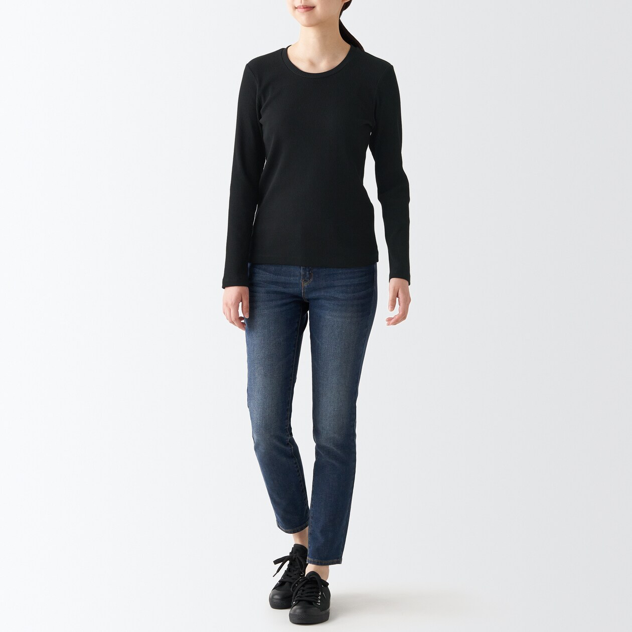 ストレッチリブ編みクルーネック長袖Ｔシャツ