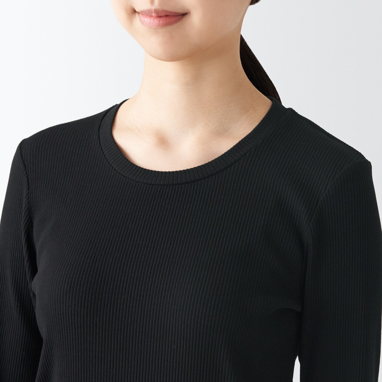 ストレッチリブ編みクルーネック長袖Ｔシャツ