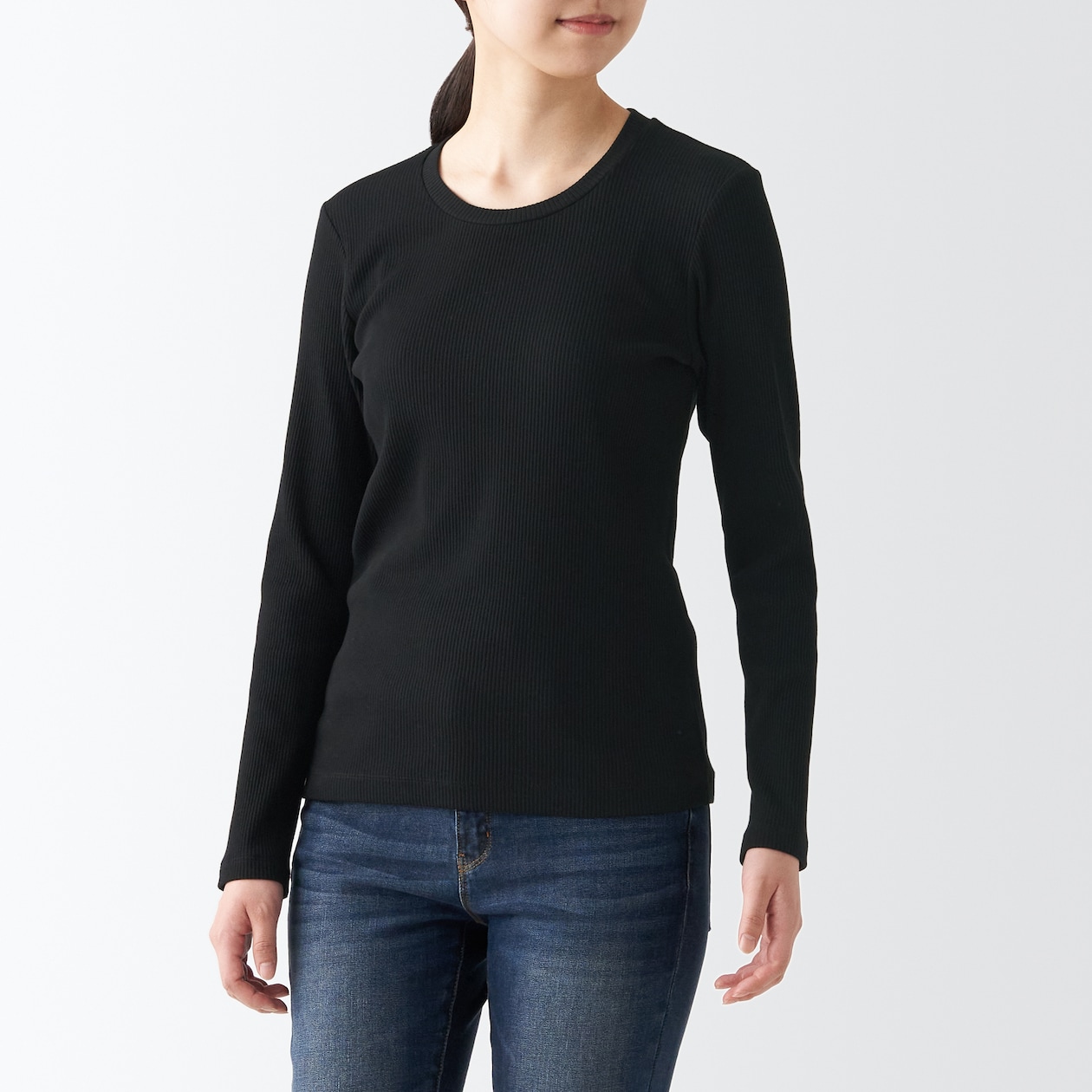 ストレッチリブ編みクルーネック長袖Ｔシャツ