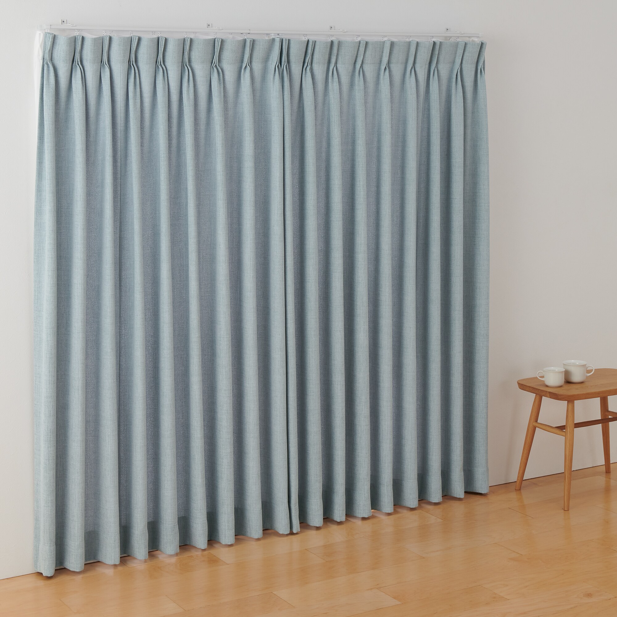 売り切りMUJI 生成色 ノンプリーツカーテン 幅102cm×丈218cm 2枚 ポリエステルマット織プリーツカーテン2倍ヒダ／ライトブルー | 無印良品