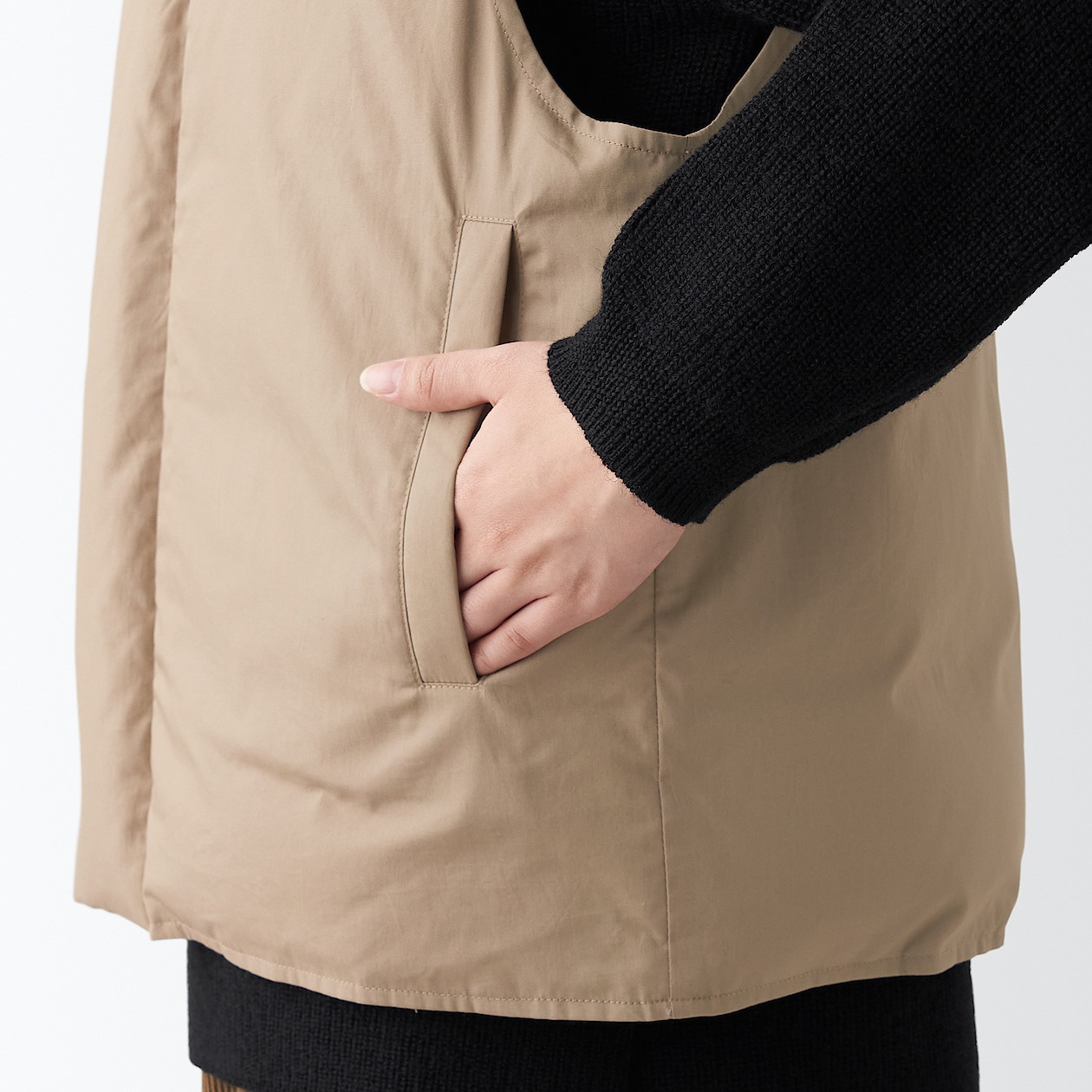 高密度織り撥水ダウンベスト L~XL・ベージュ | コート | MUJI Labo ...