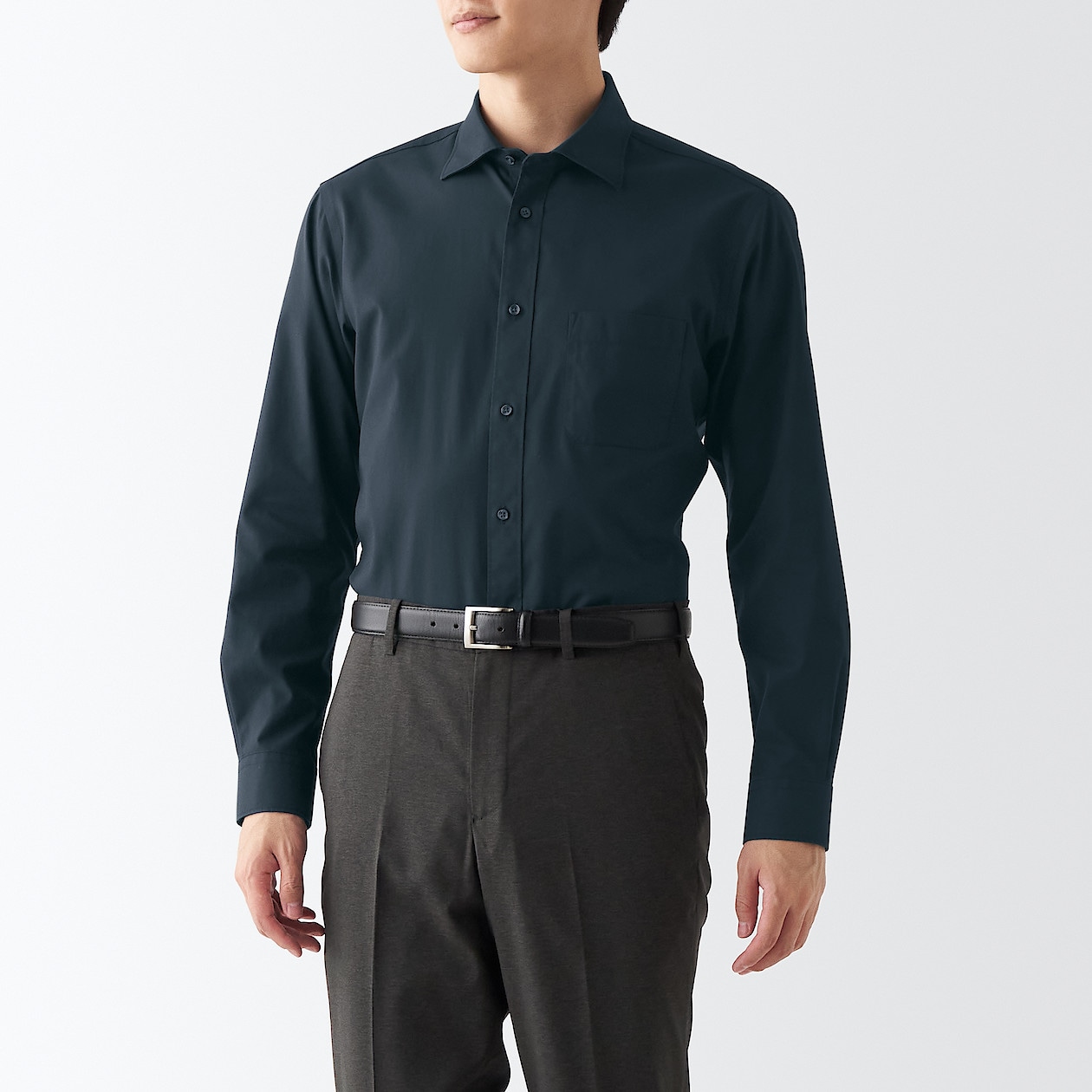 ノンアイロンビジネスセミワイドカラー長袖シャツ | 無印良品