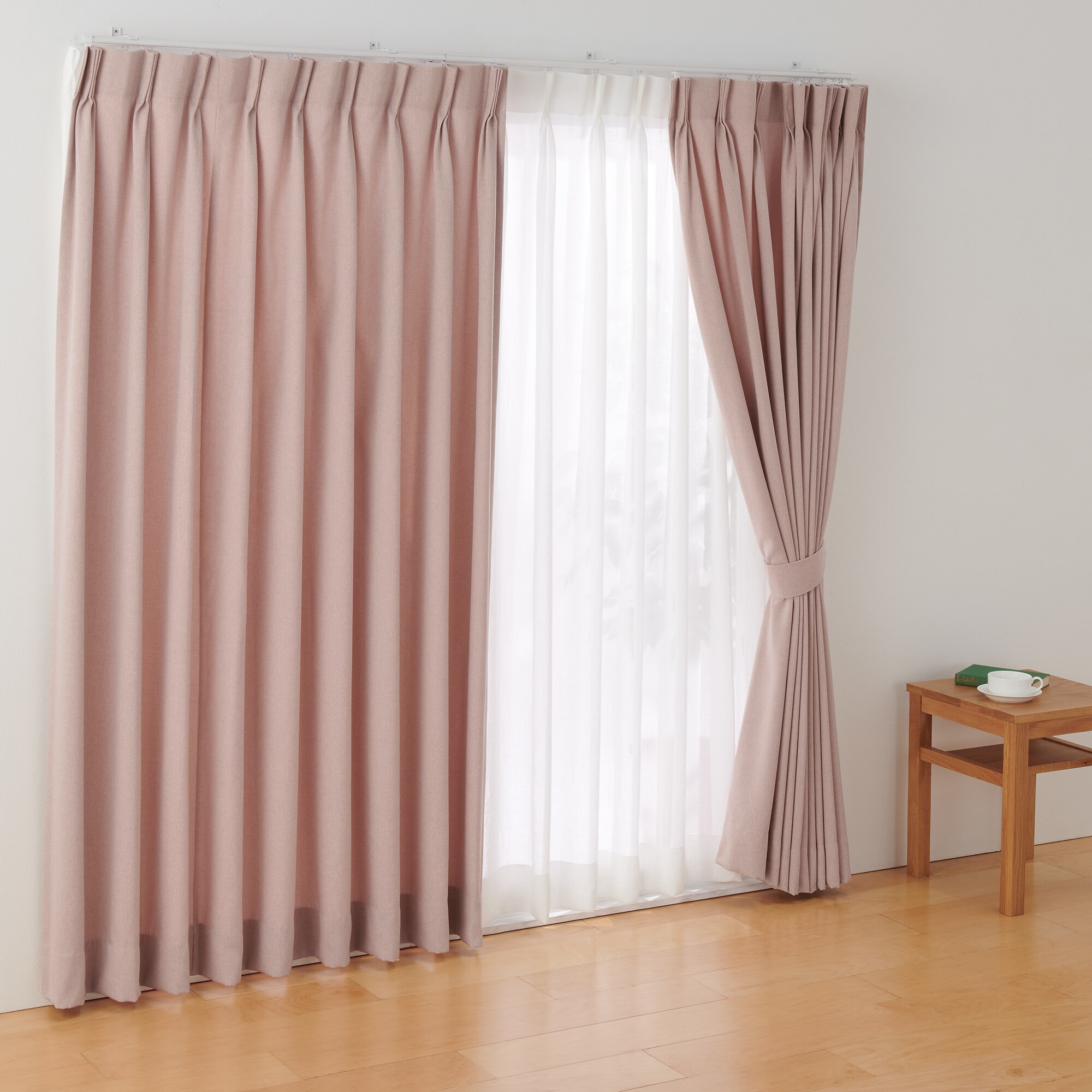 ポリエステルオックスプリーツカーテン2倍ヒダ／ピンク | 無印良品