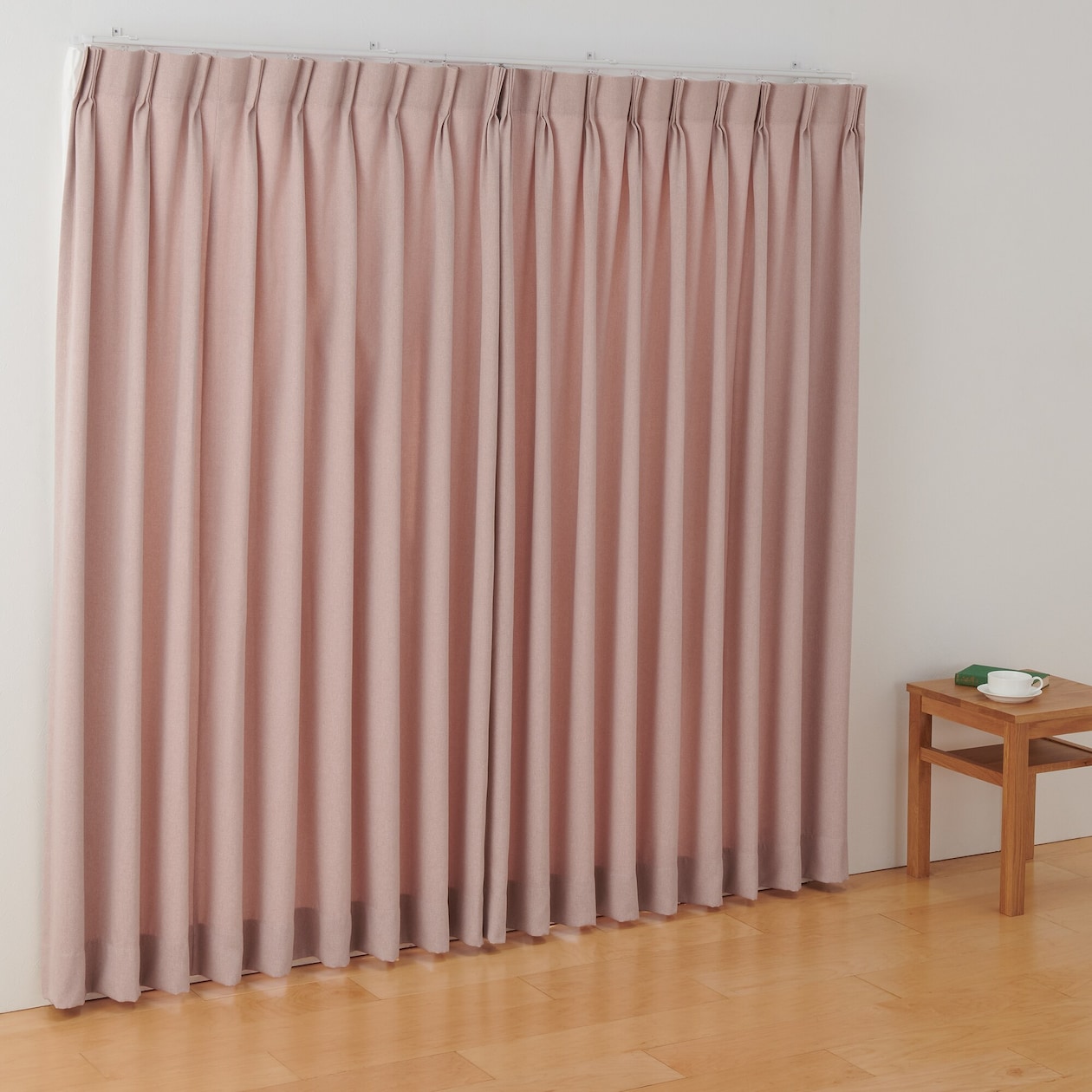 ポリエステルオックスプリーツカーテン２倍ヒダ／ピンク