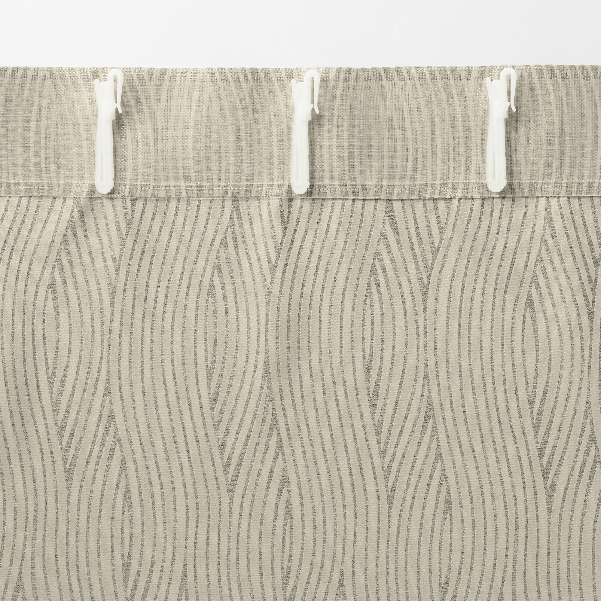 ポリエステルジャガード織波ノンプリーツカーテン／ダークグレー