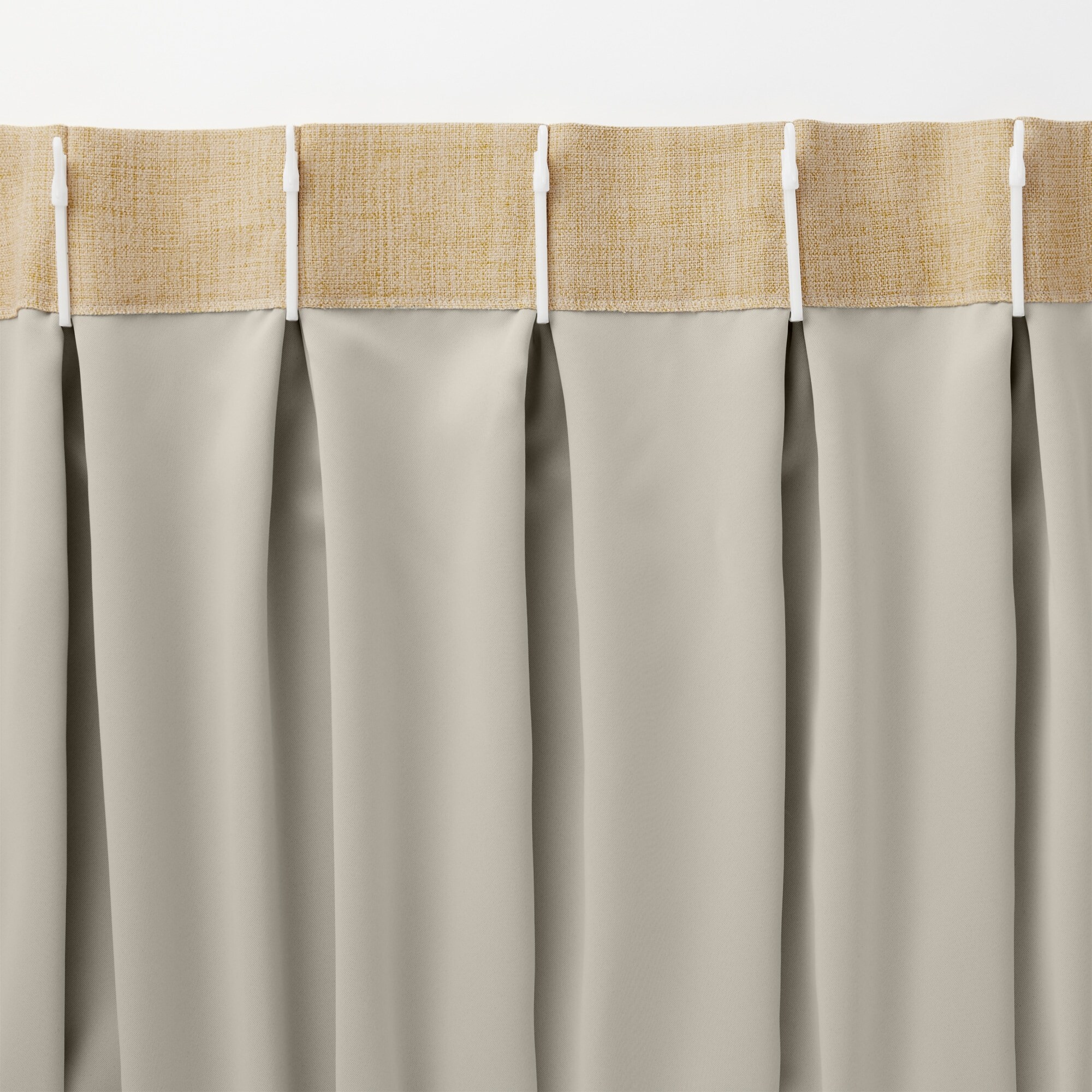 無印良品　ポリエステルマット織プリーツカーテン２倍ヒダ／遮光裏地付／マスタード ポリエステルマット織プリーツカーテン2倍ヒダ／遮光裏地付