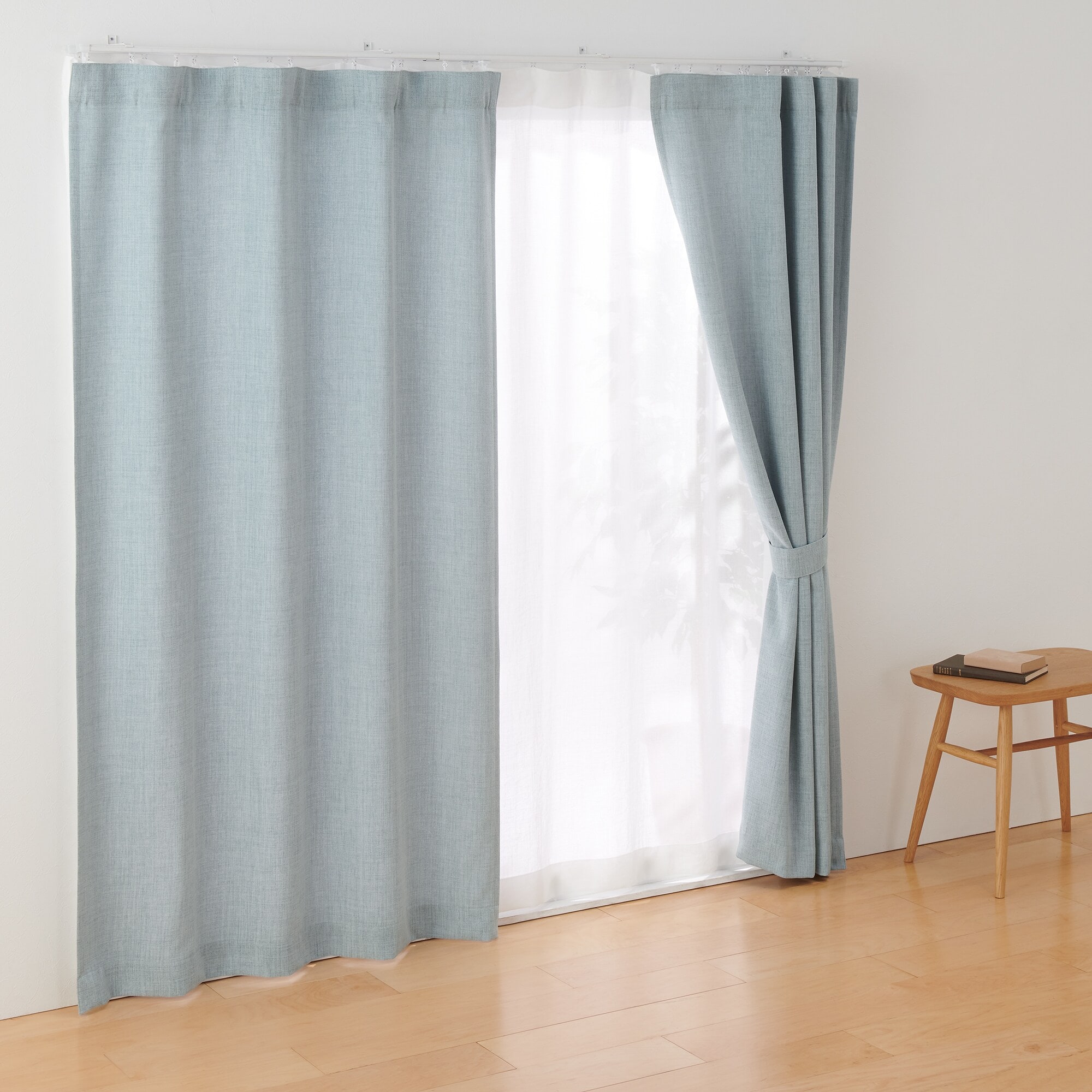 ポリエステルマット織ノンプリーツカーテン／ライトブルー | 無印良品