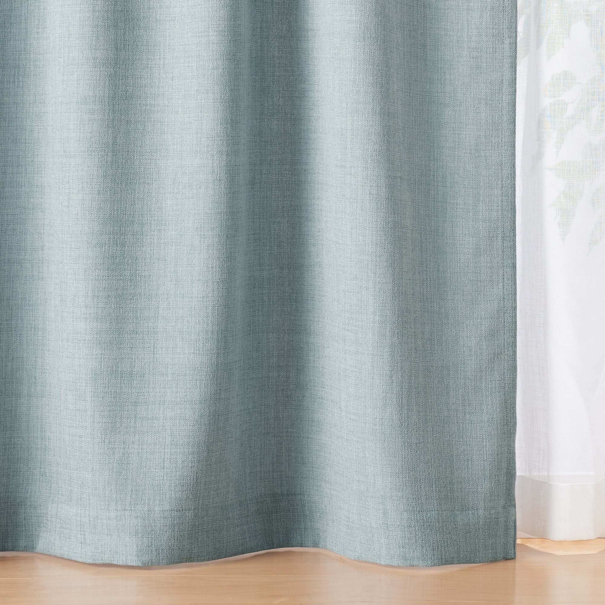 ポリエステルマット織プリーツカーテン２倍ヒダ／遮光裏地付／ライトブルー