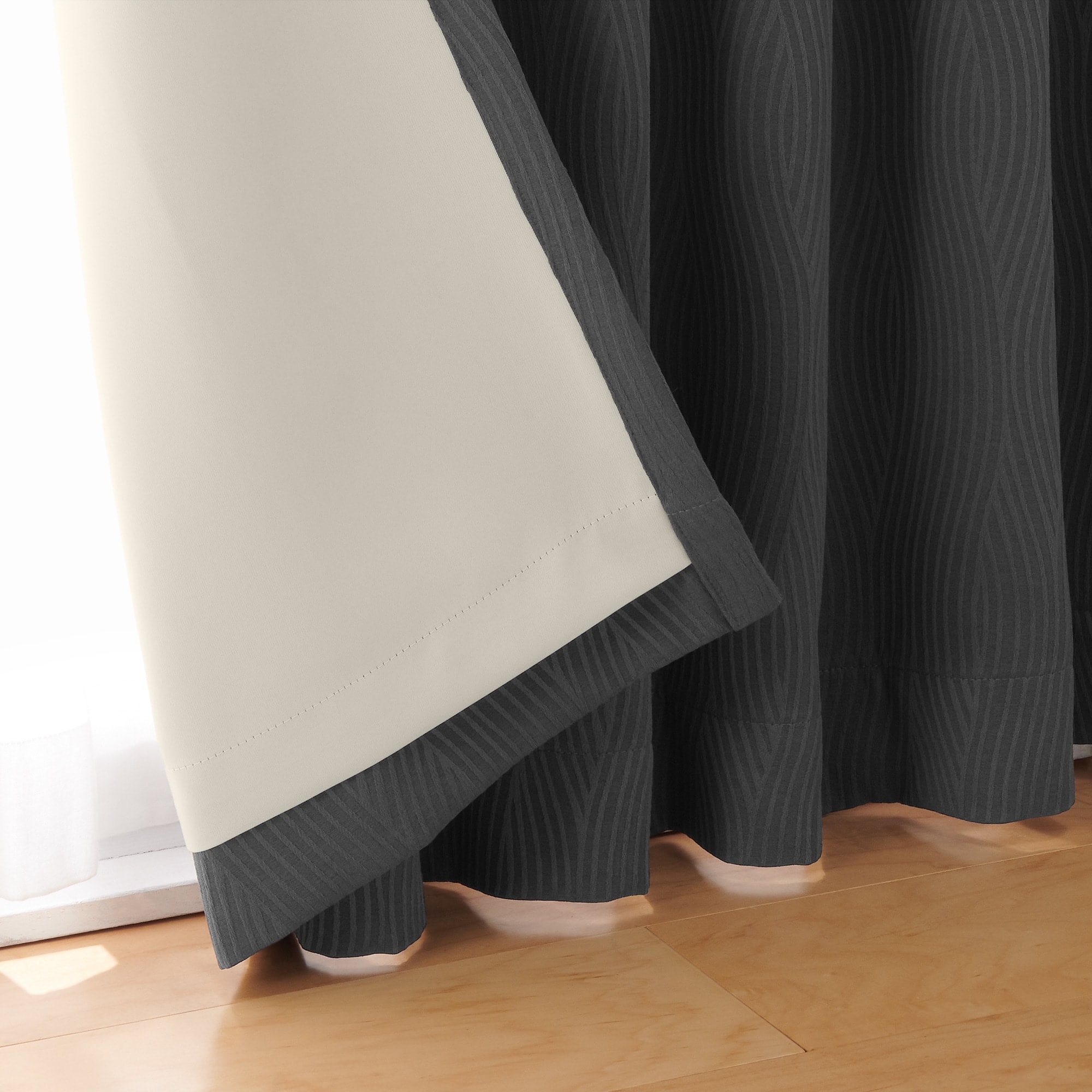 ポリエステルジャガード織波プリーツカーテン2倍ヒダ／遮光裏地付