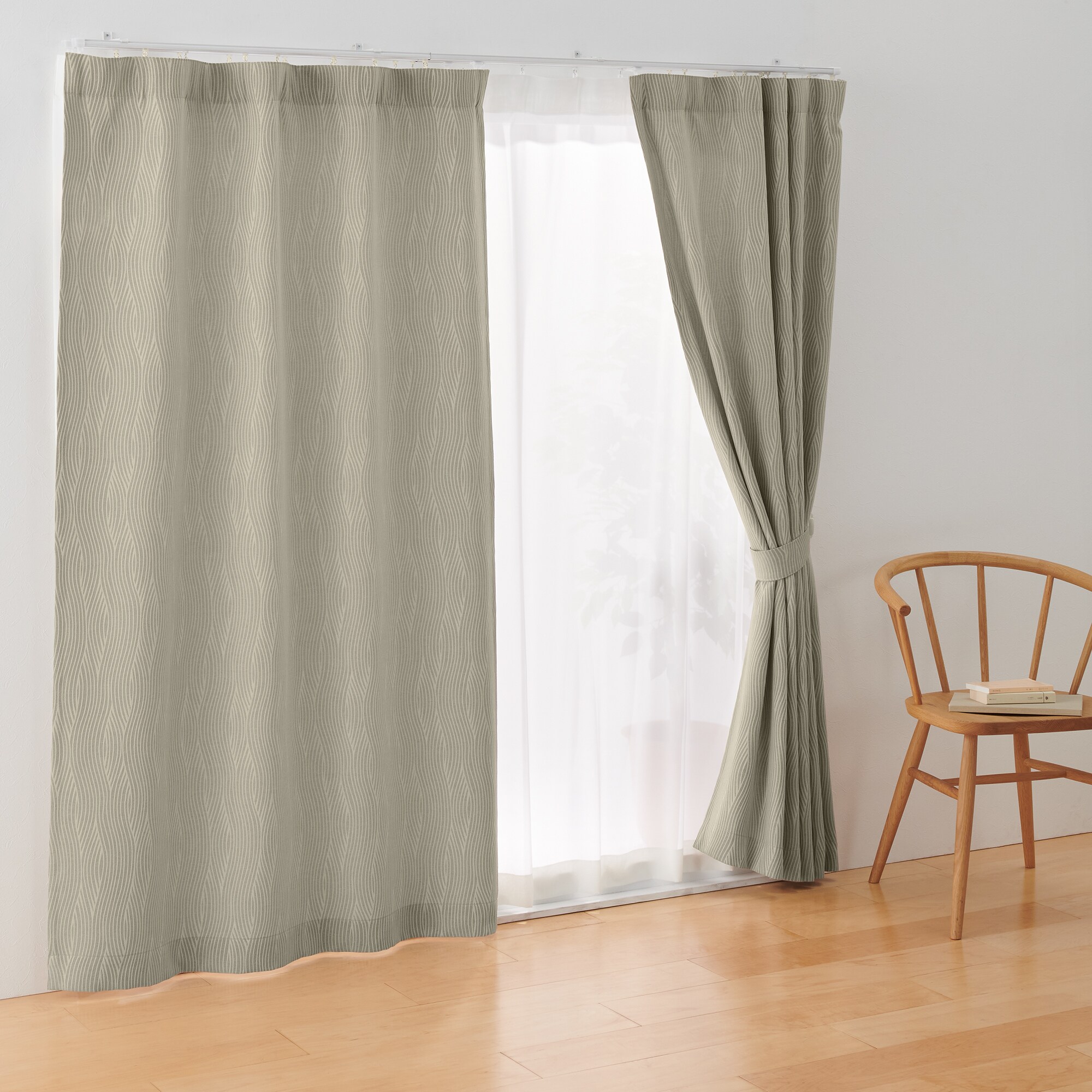 ポリエステルジャガード織波ノンプリーツカーテン／ベージュ | 無印良品