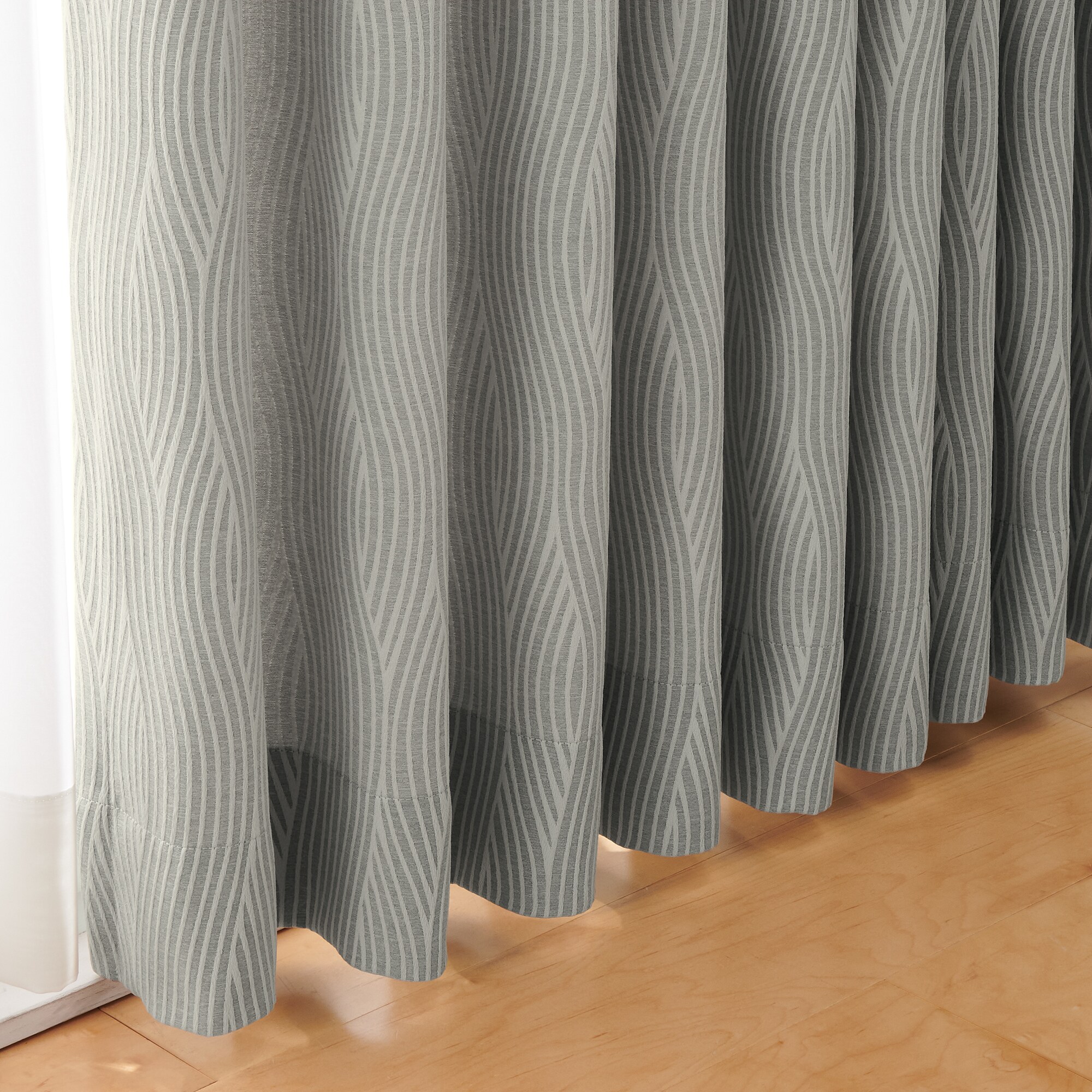 ポリエステルジャガード織波プリーツカーテン2倍ヒダ／グレー | 無印良品