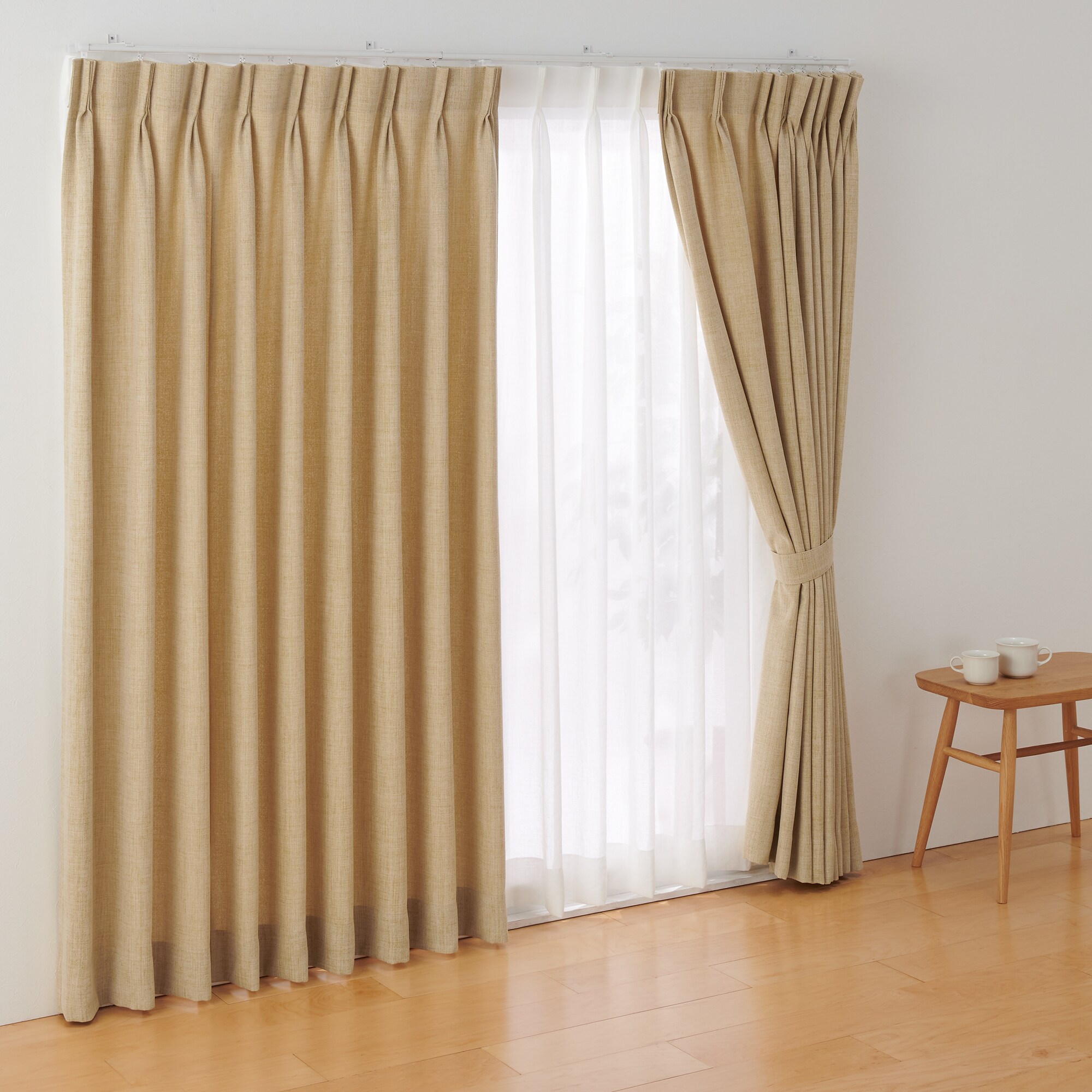 ポリエステルマット織プリーツカーテン2倍ヒダ／マスタード | 無印良品