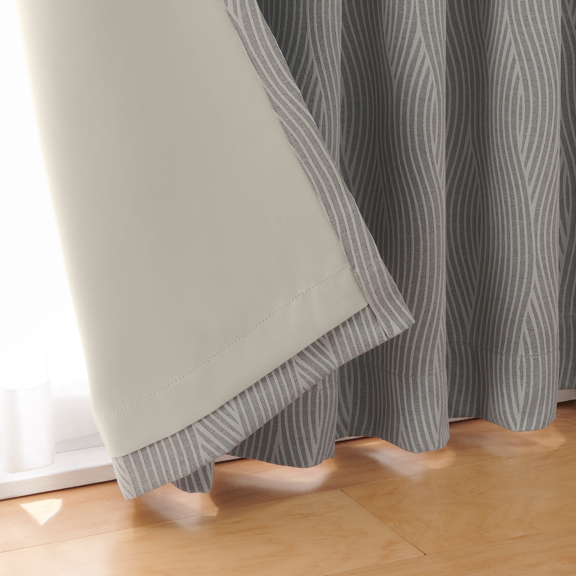 ポリエステルジャガード織波プリーツカーテン２倍ヒダ／遮光裏地付／グレー