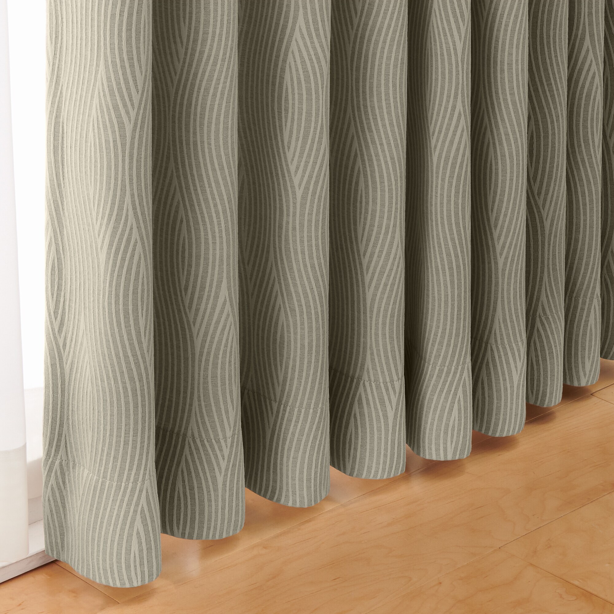 ポリエステルジャガード織波プリーツカーテン２倍ヒダ／ベージュ