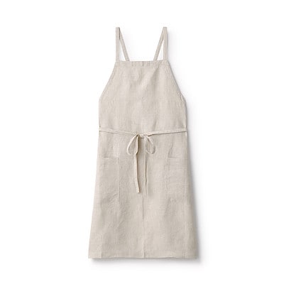 麻平織　カフェエプロン　フリーサイズ