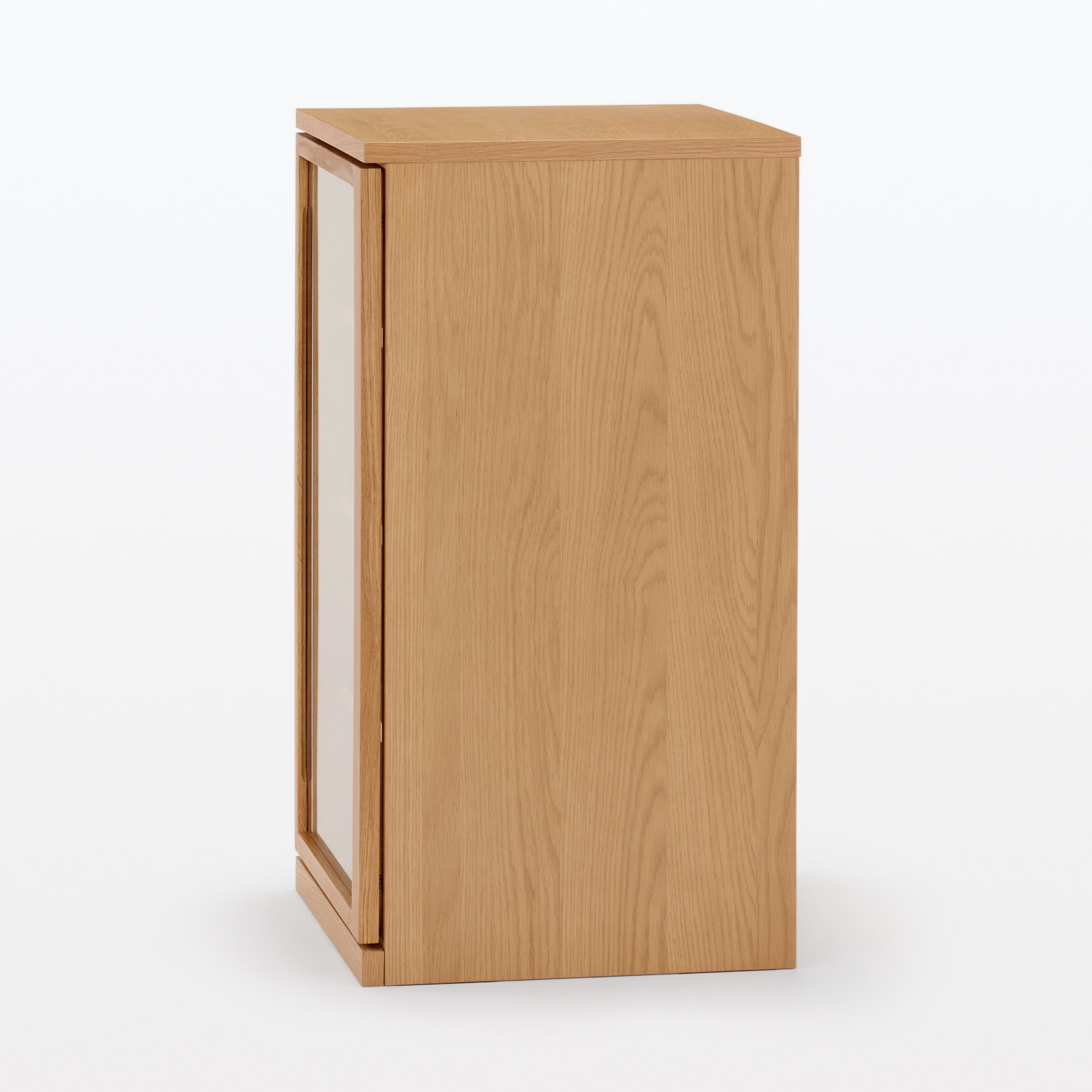 木製キャビネット　ガラス扉　スリム　オーク材突板