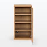 木製キャビネット　ガラス扉　スリム　オーク材突板