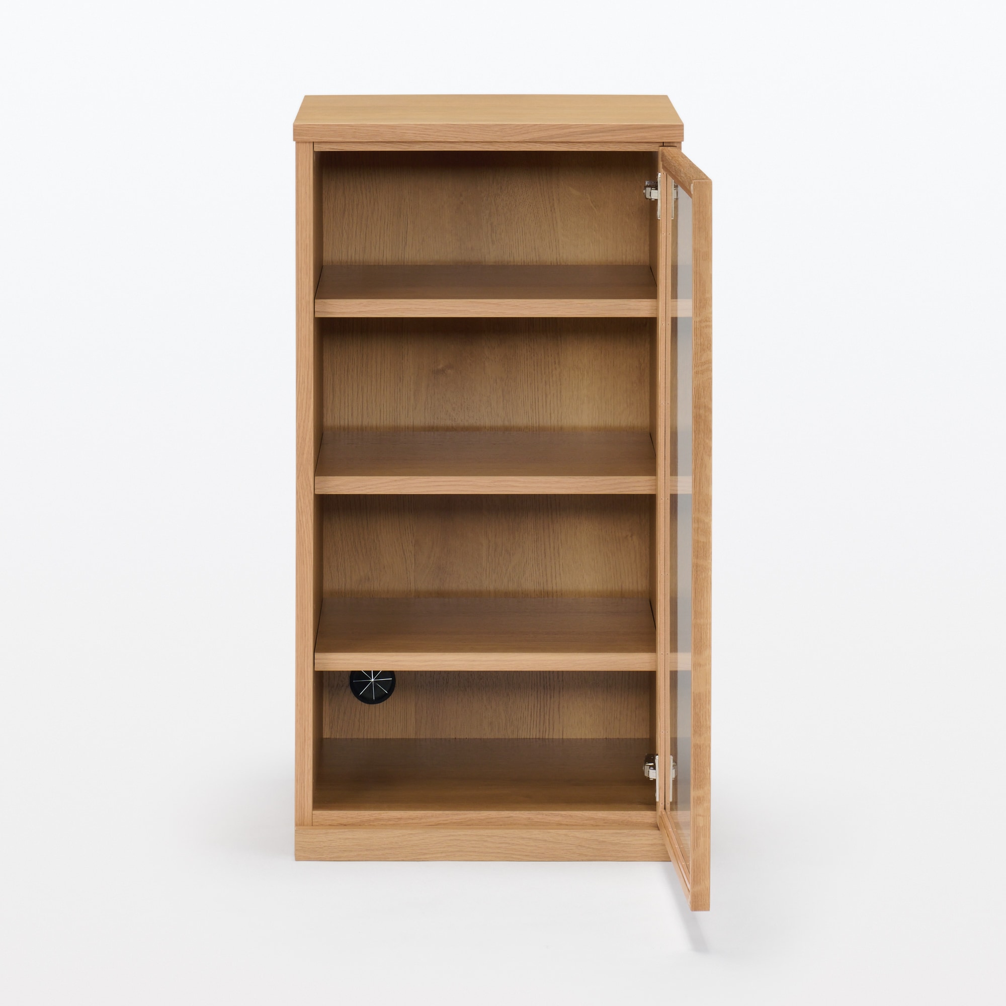 木製キャビネット　ガラス扉　スリム　オーク材突板